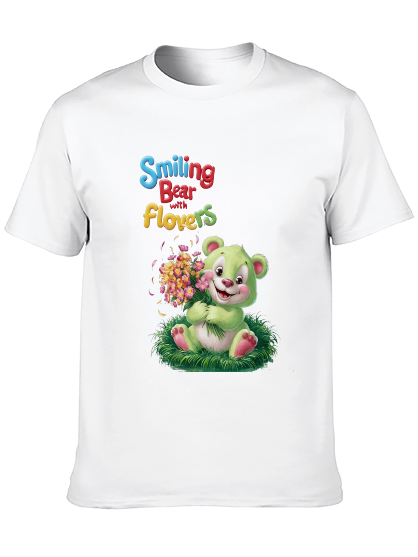 Smiling Bear with Flowers Graphic Tee