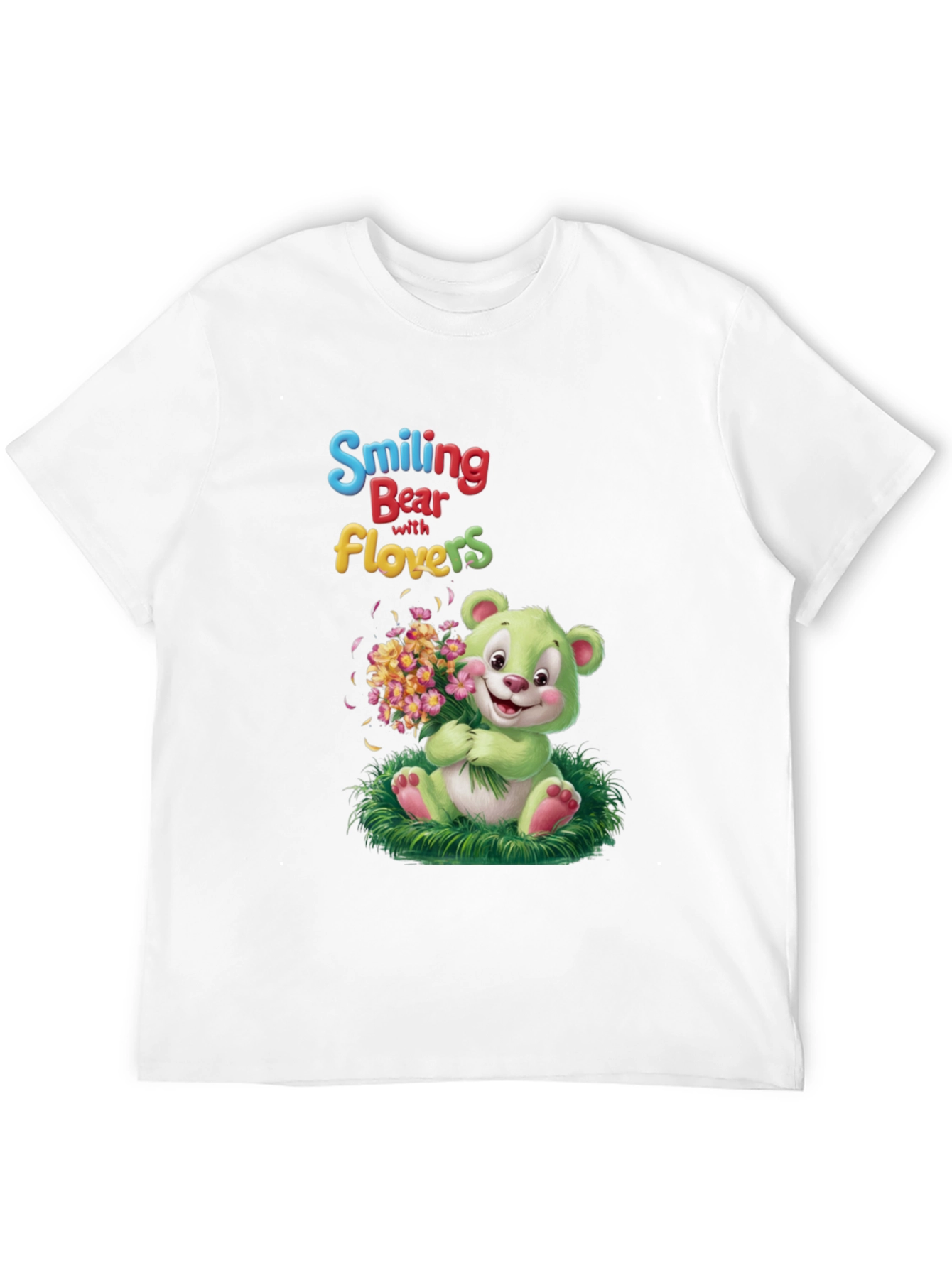 Smiling Bear with Flowers Graphic Tee