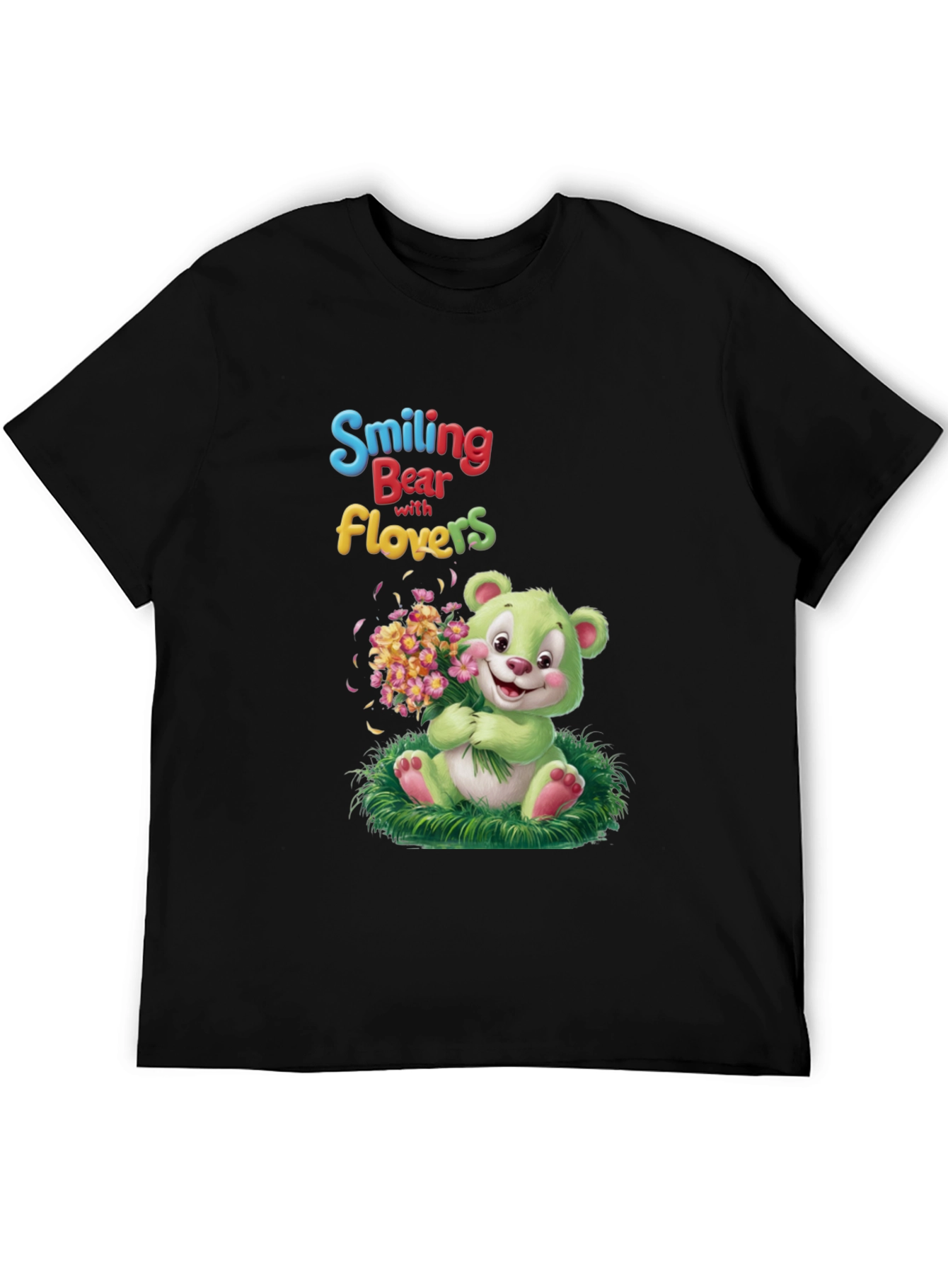 Smiling Bear with Flowers Graphic Tee