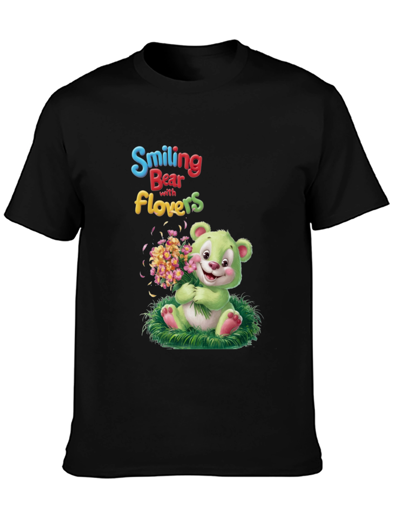 Smiling Bear with Flowers Graphic Tee