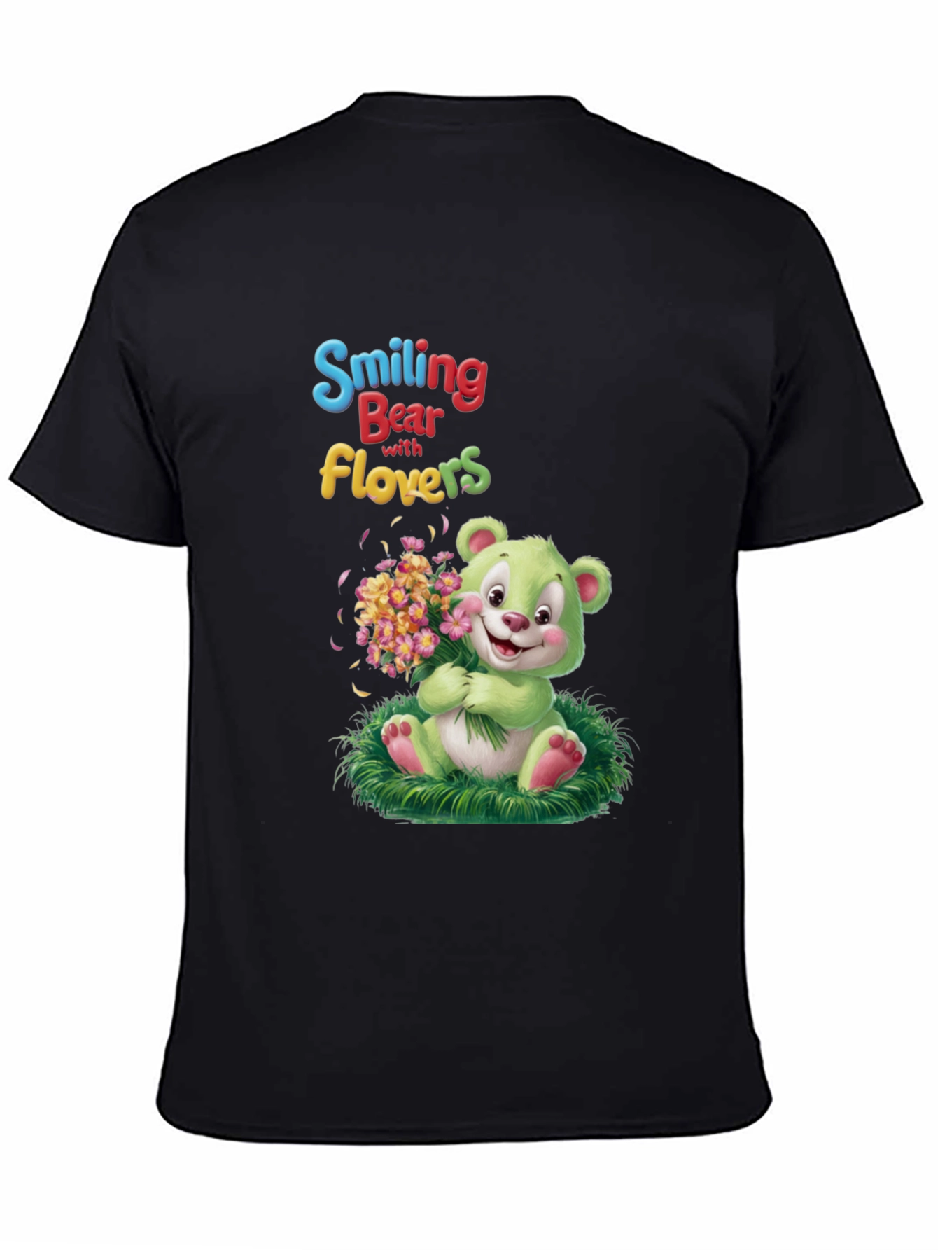 Smiling Bear with Flowers Graphic Tee