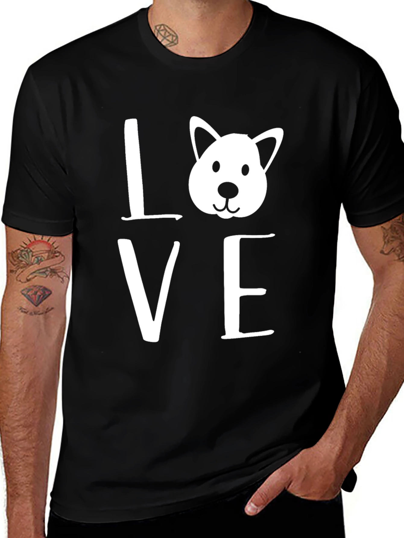 Love Dog Graphic Tee - Black Cotton T-Shirt