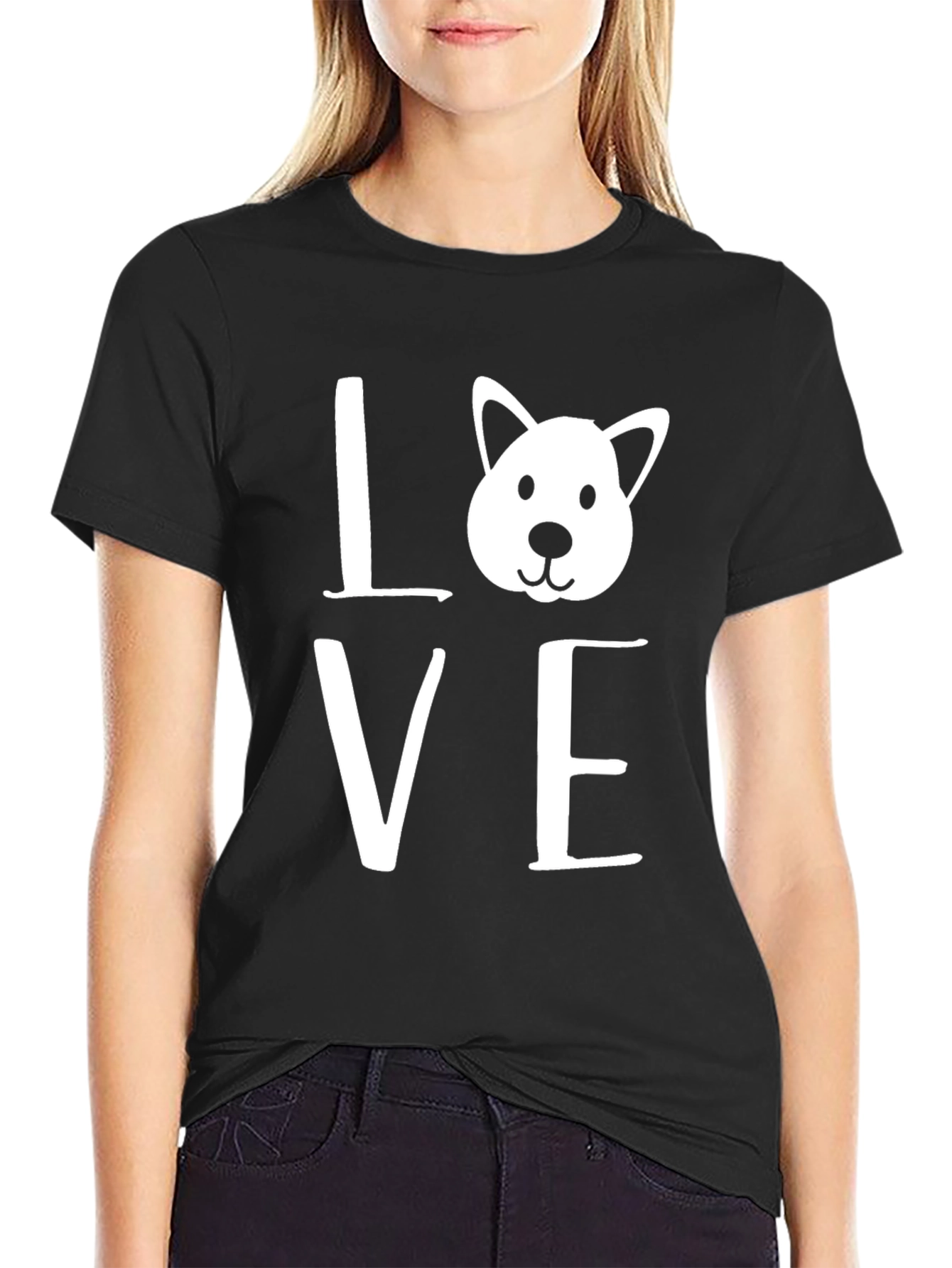 Love Dog Graphic Tee - Black Cotton T-Shirt