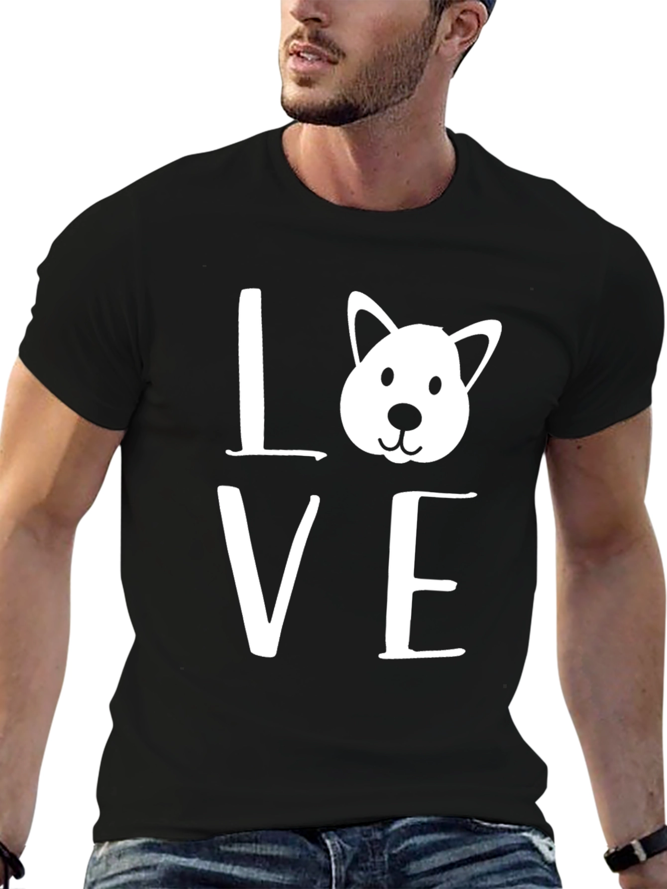 Love Dog Graphic Tee - Black Cotton T-Shirt