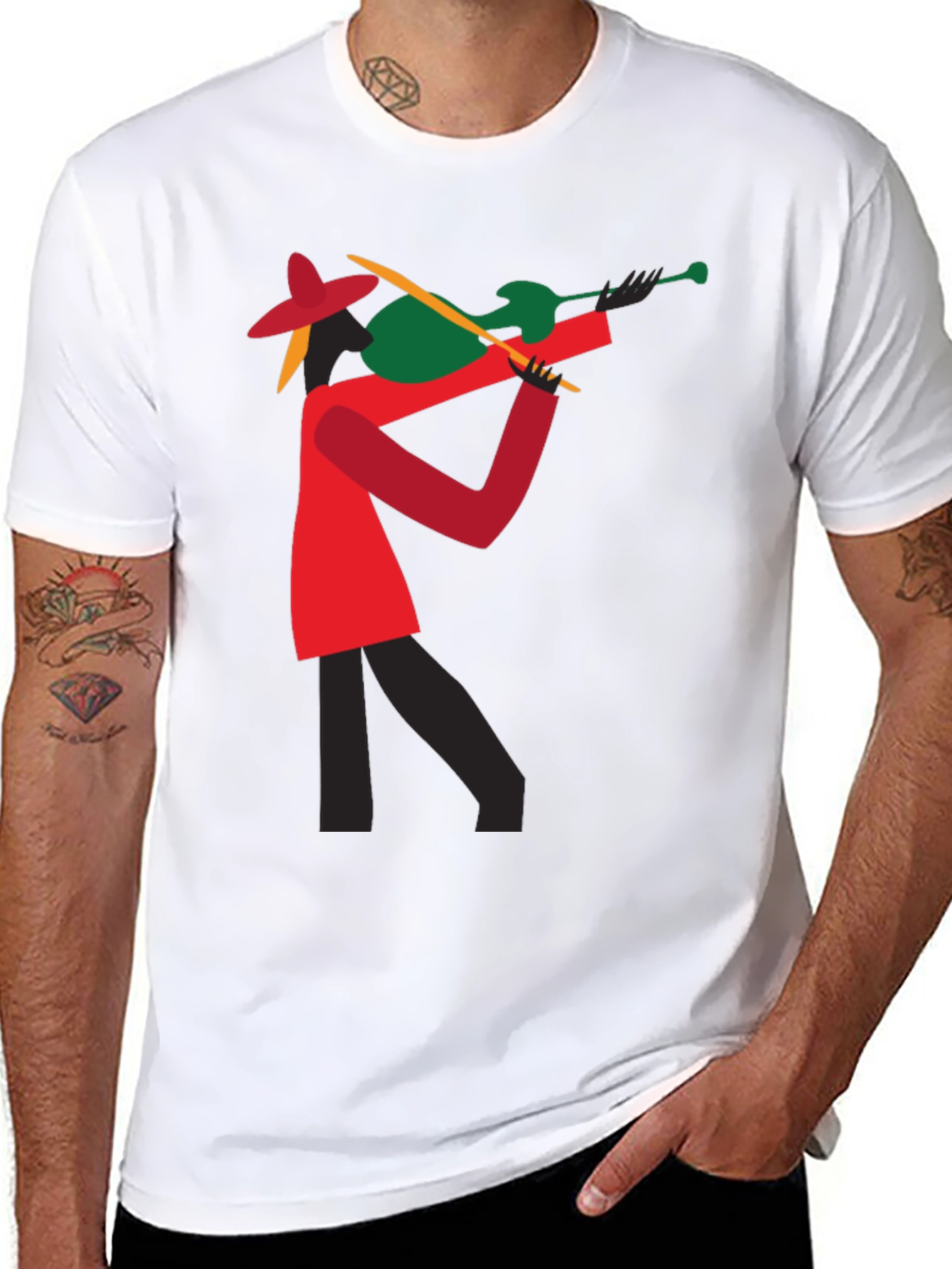 Abstract Violinist Graphic Tee - Cool Black T-Shirt