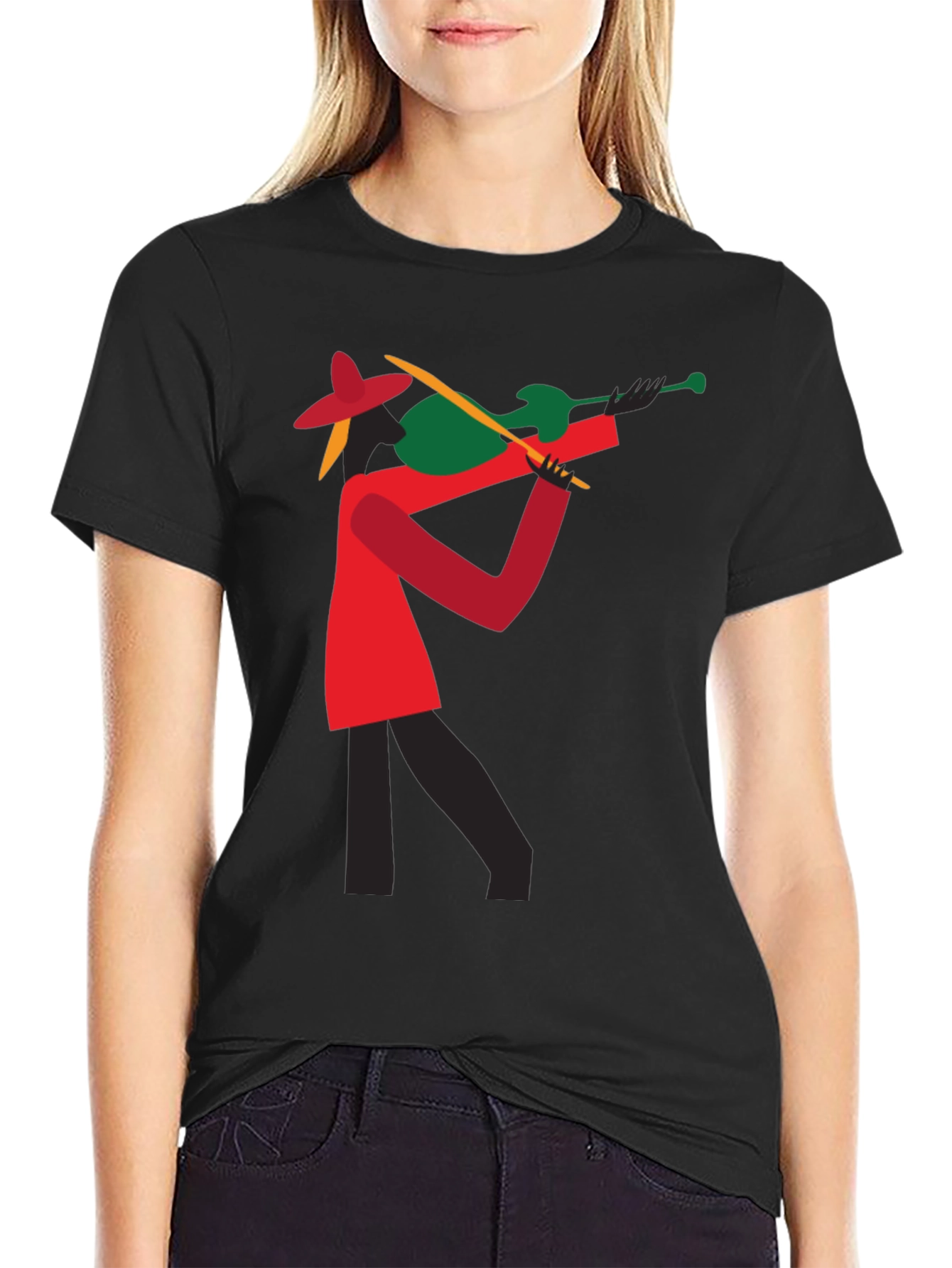 Abstract Violinist Graphic Tee - Cool Black T-Shirt