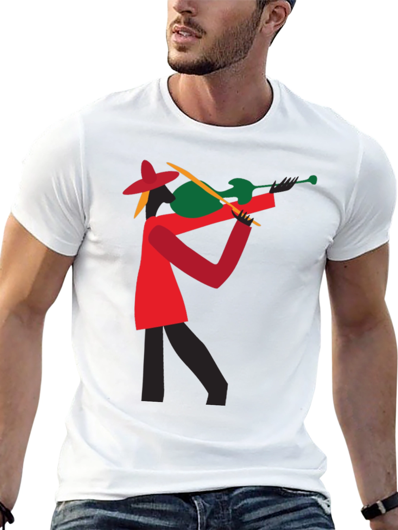 Abstract Violinist Graphic Tee - Cool Black T-Shirt