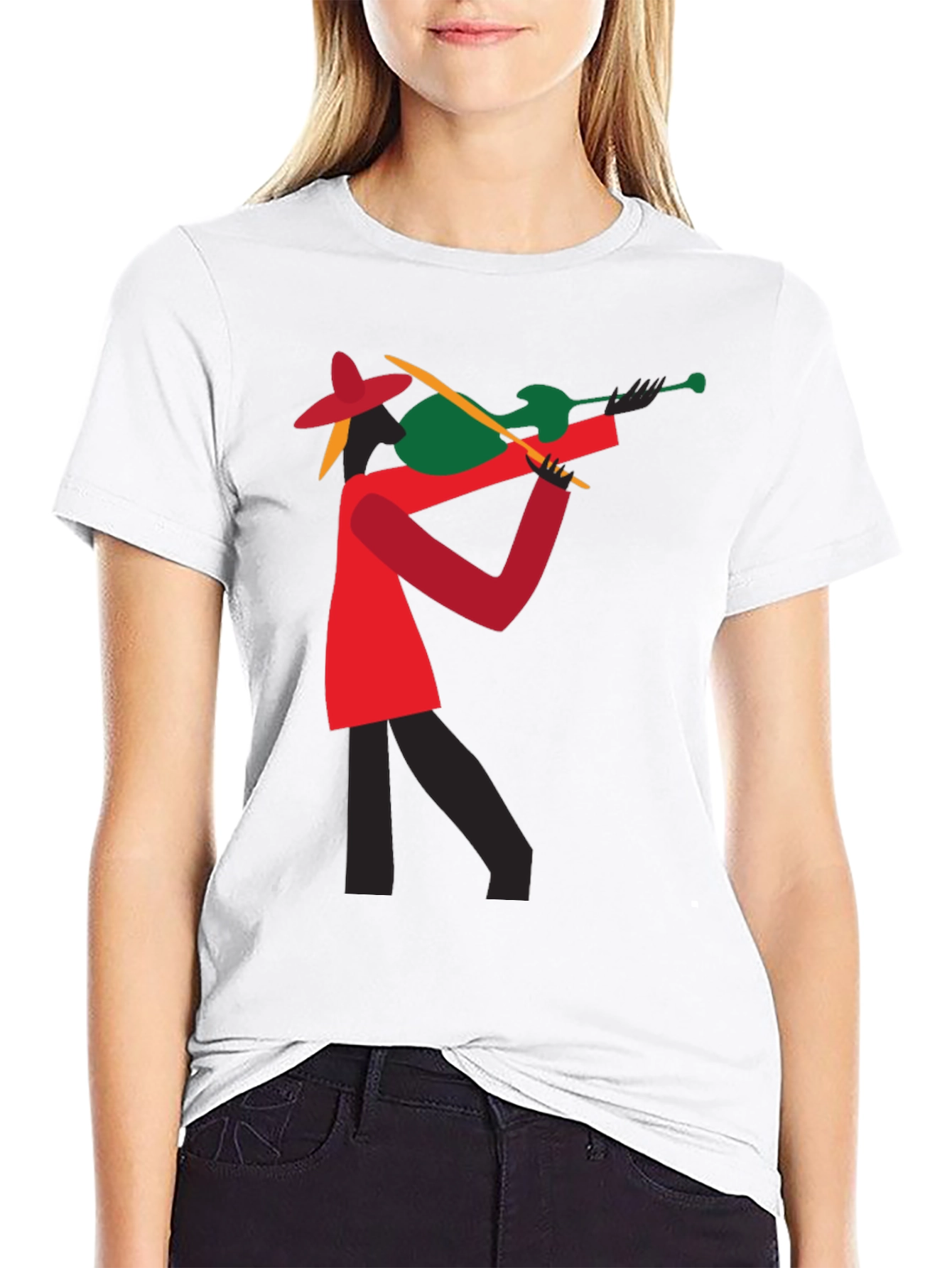 Abstract Violinist Graphic Tee - Cool Black T-Shirt