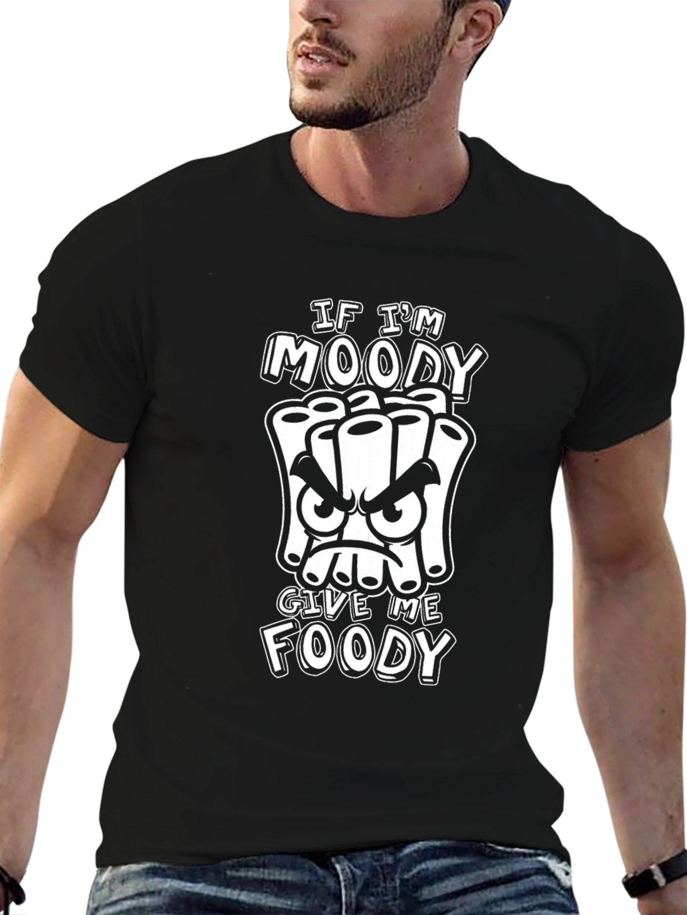 Moody Foody Graphic Tee - Black Cotton T-Shirt