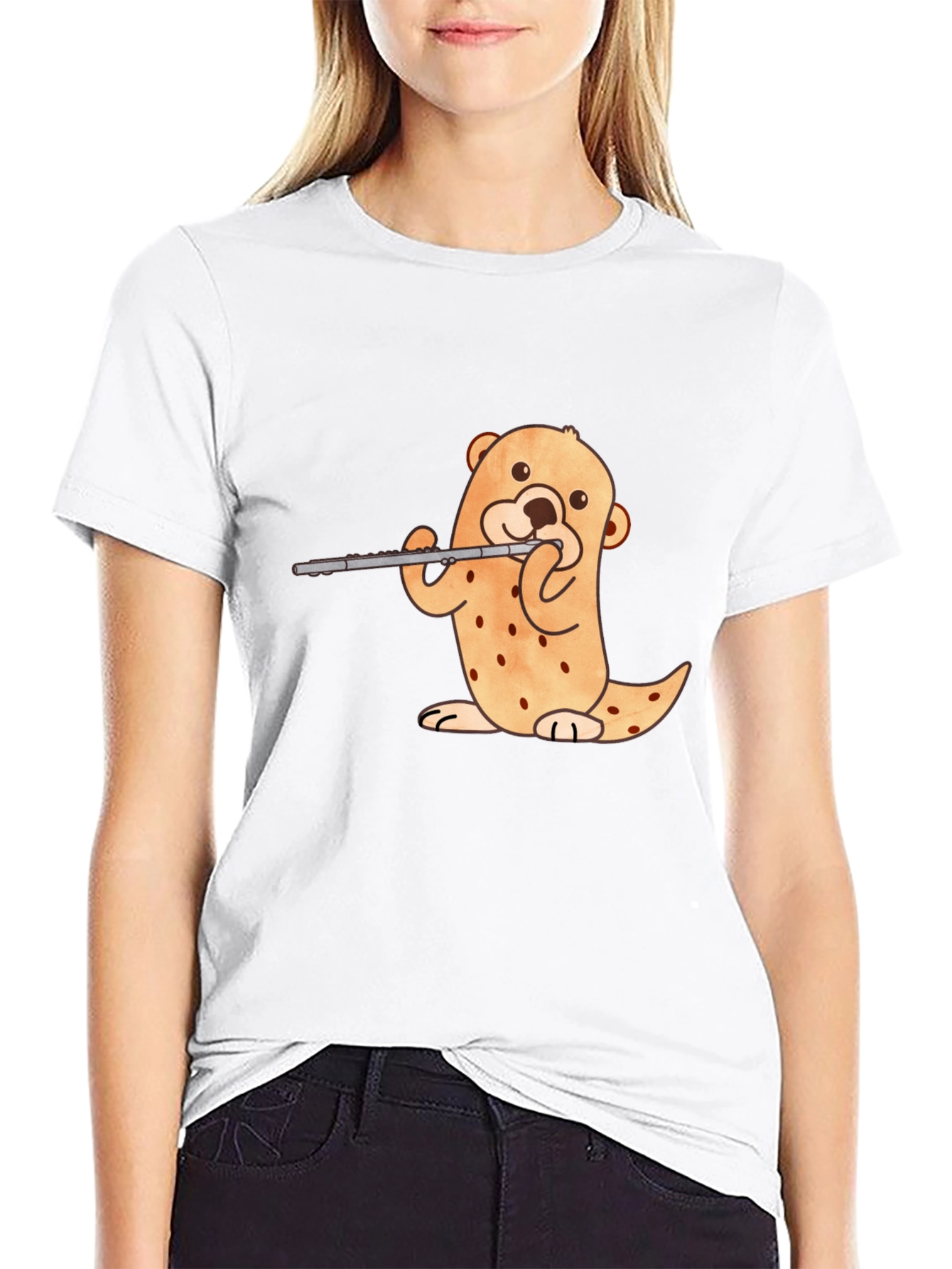 Otter Flute Player Black T-Shirt