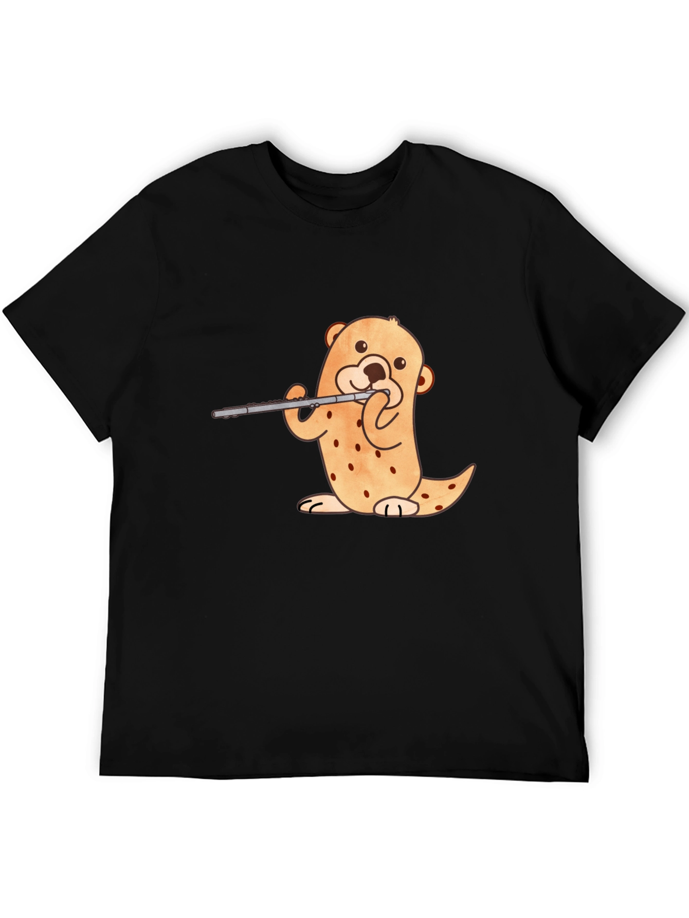Otter Flute Player Black T-Shirt