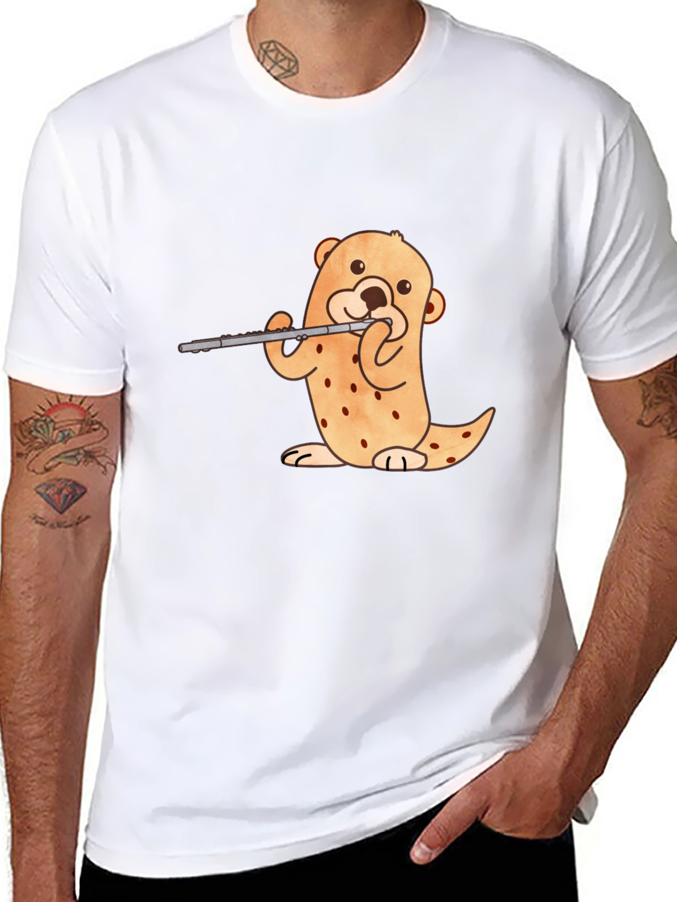 Otter Flute Player Black T-Shirt