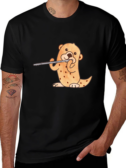 Otter Flute Player Black T-Shirt