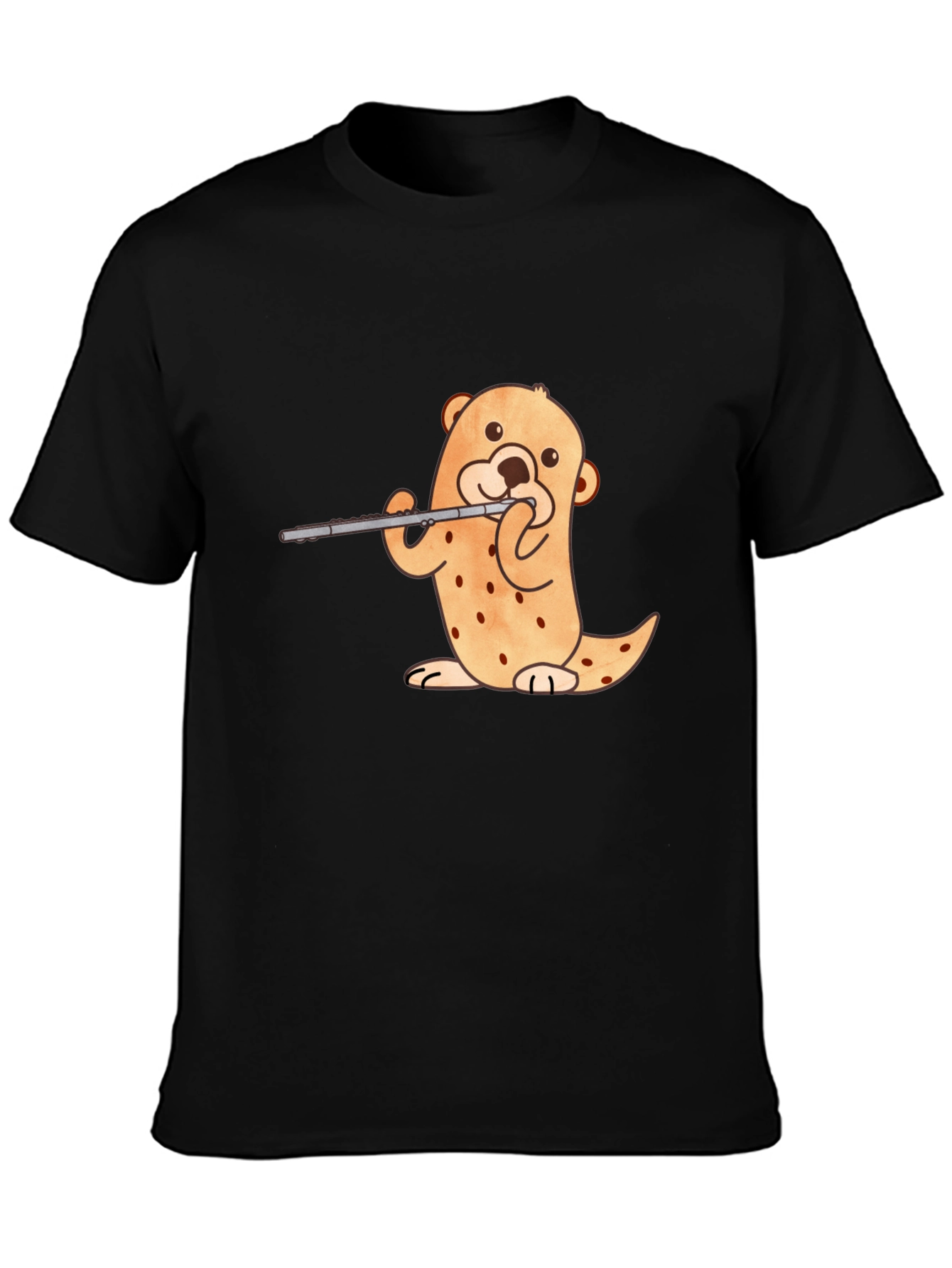 Otter Flute Player Black T-Shirt