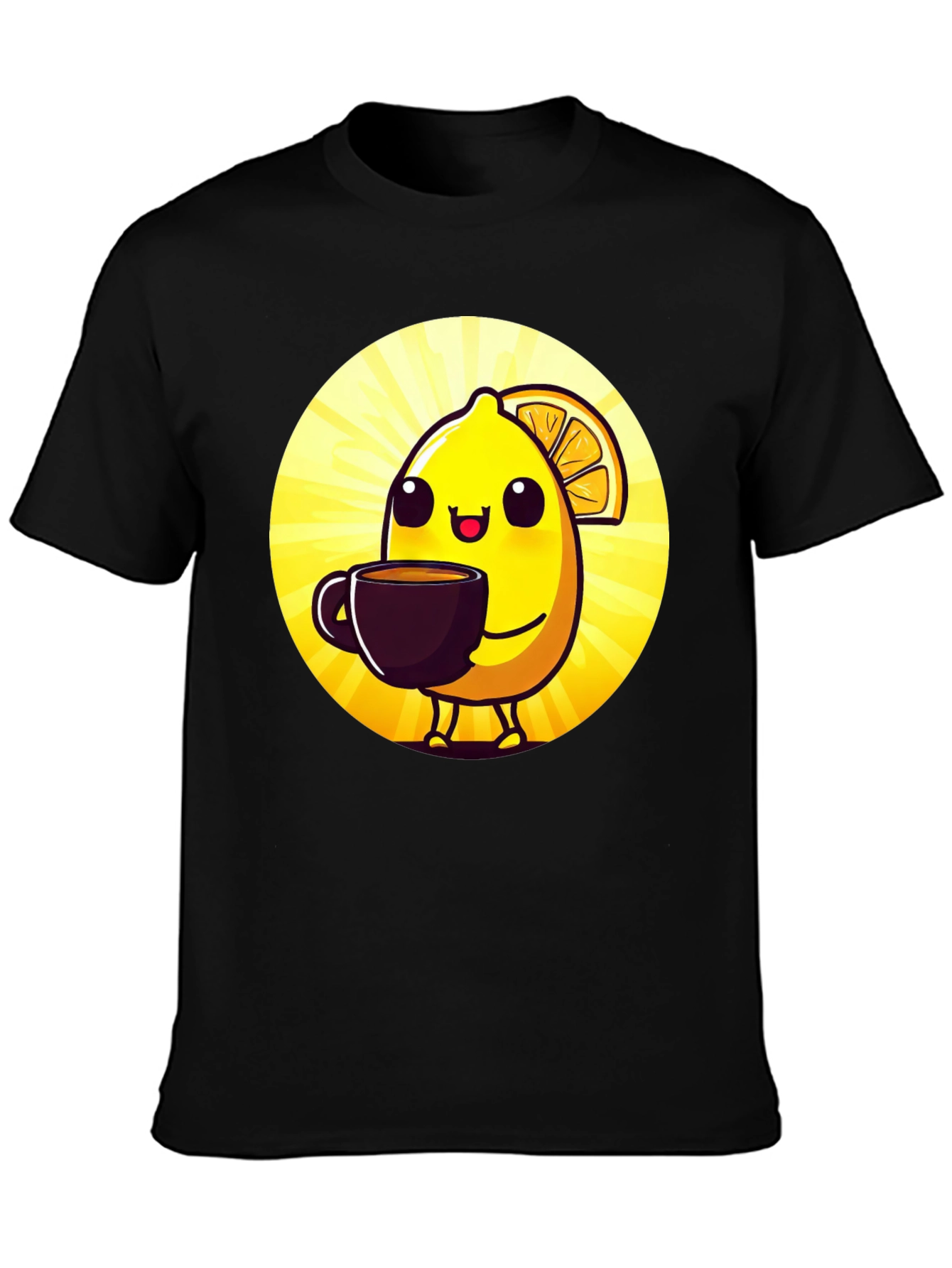 Cute Lemon Cartoon Graphic Black T-Shirt