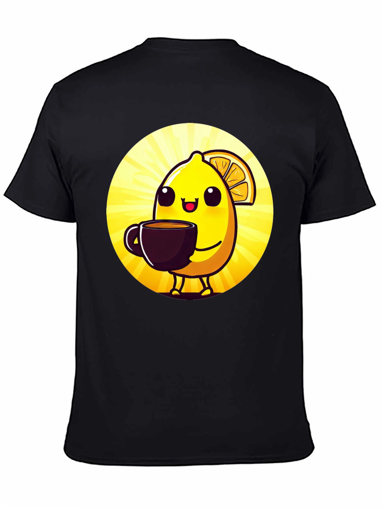 Cute Lemon Cartoon Graphic Black T-Shirt