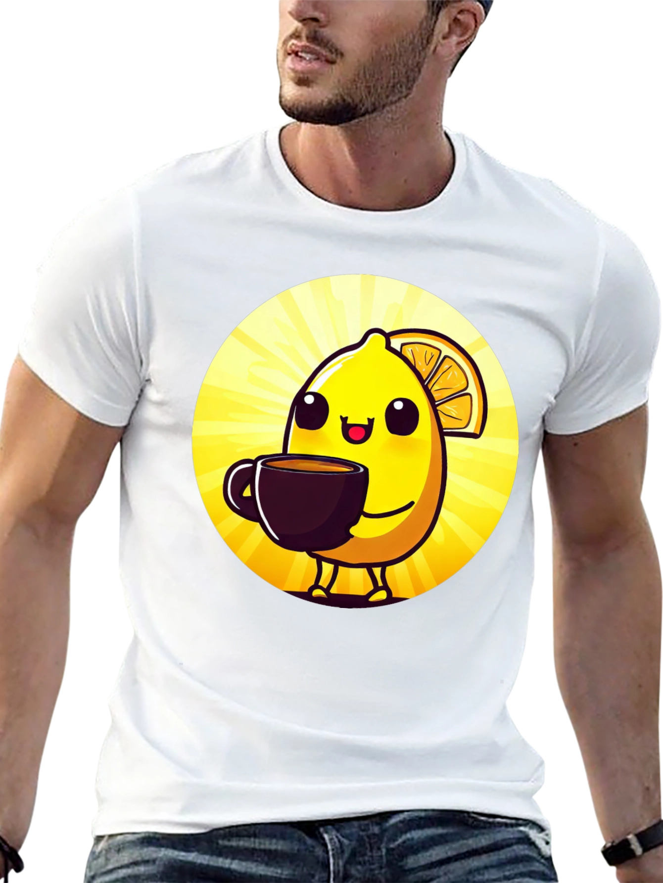 Cute Lemon Cartoon Graphic Black T-Shirt