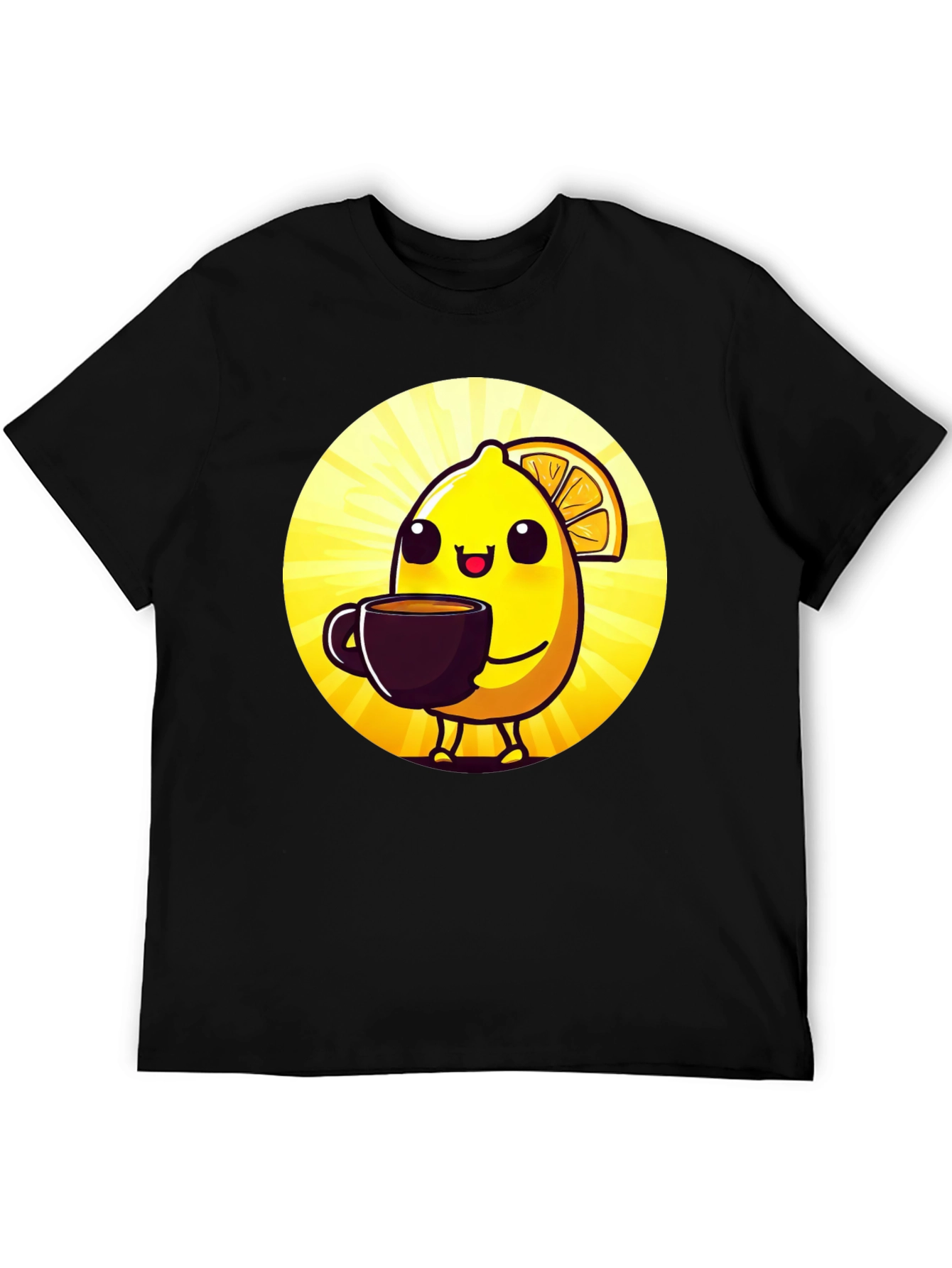 Cute Lemon Cartoon Graphic Black T-Shirt