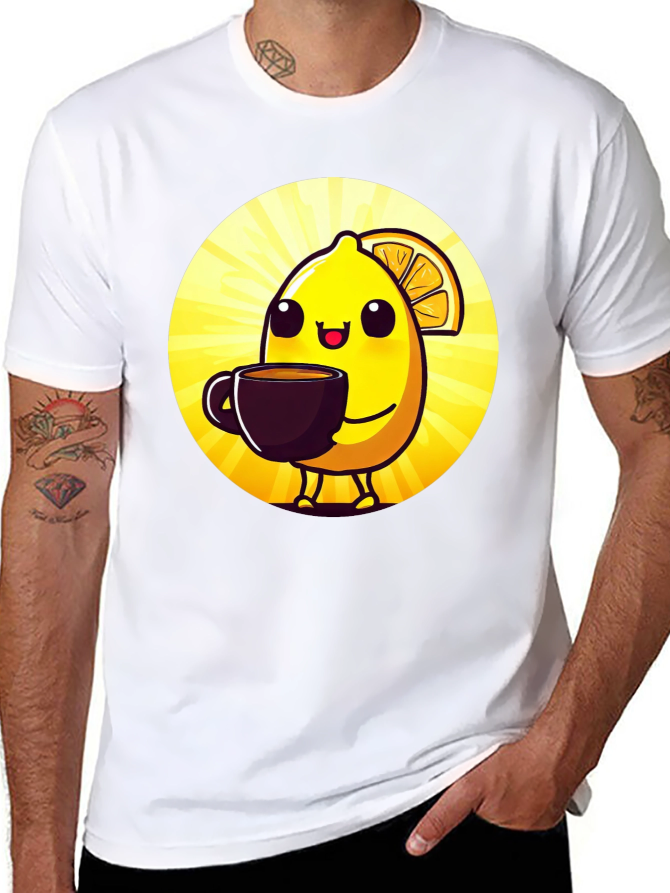 Cute Lemon Cartoon Graphic Black T-Shirt