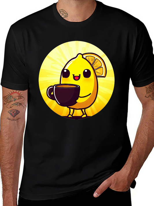 Cute Lemon Cartoon Graphic Black T-Shirt