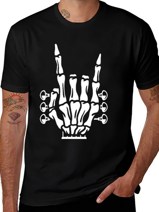 Rock On Guitar Skeleton Hand Black T-Shirt