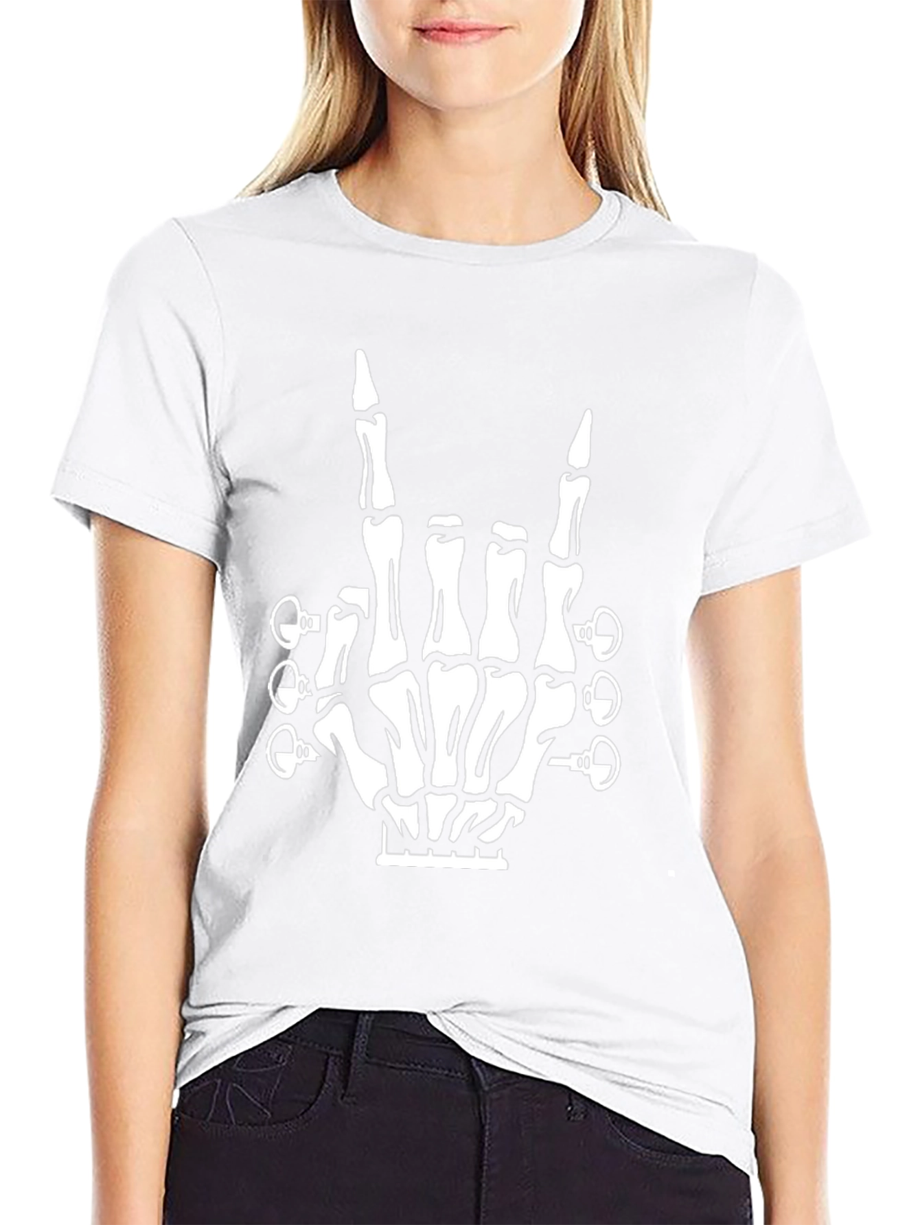 Rock On Guitar Skeleton Hand Black T-Shirt