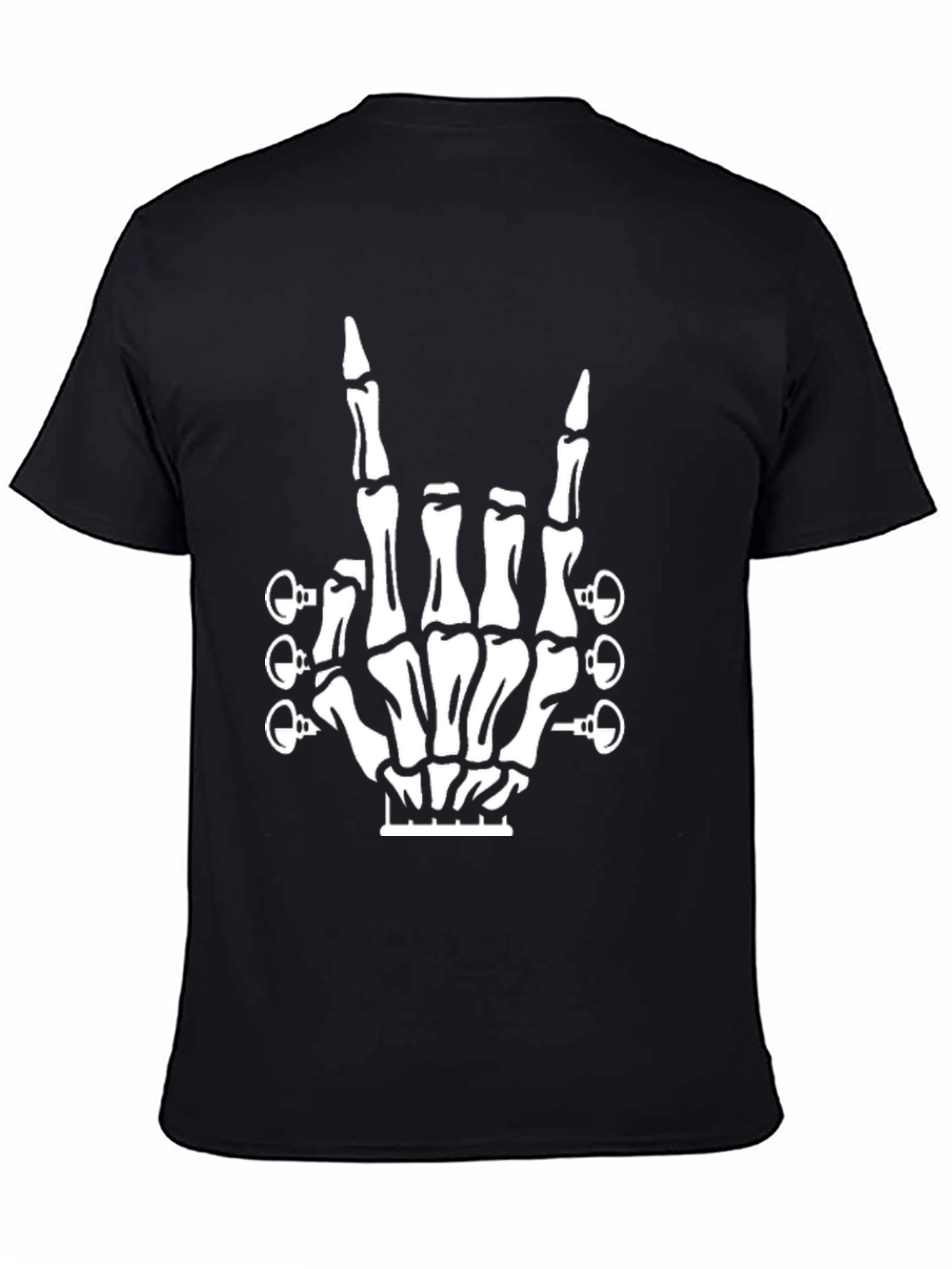 Rock On Guitar Skeleton Hand Black T-Shirt
