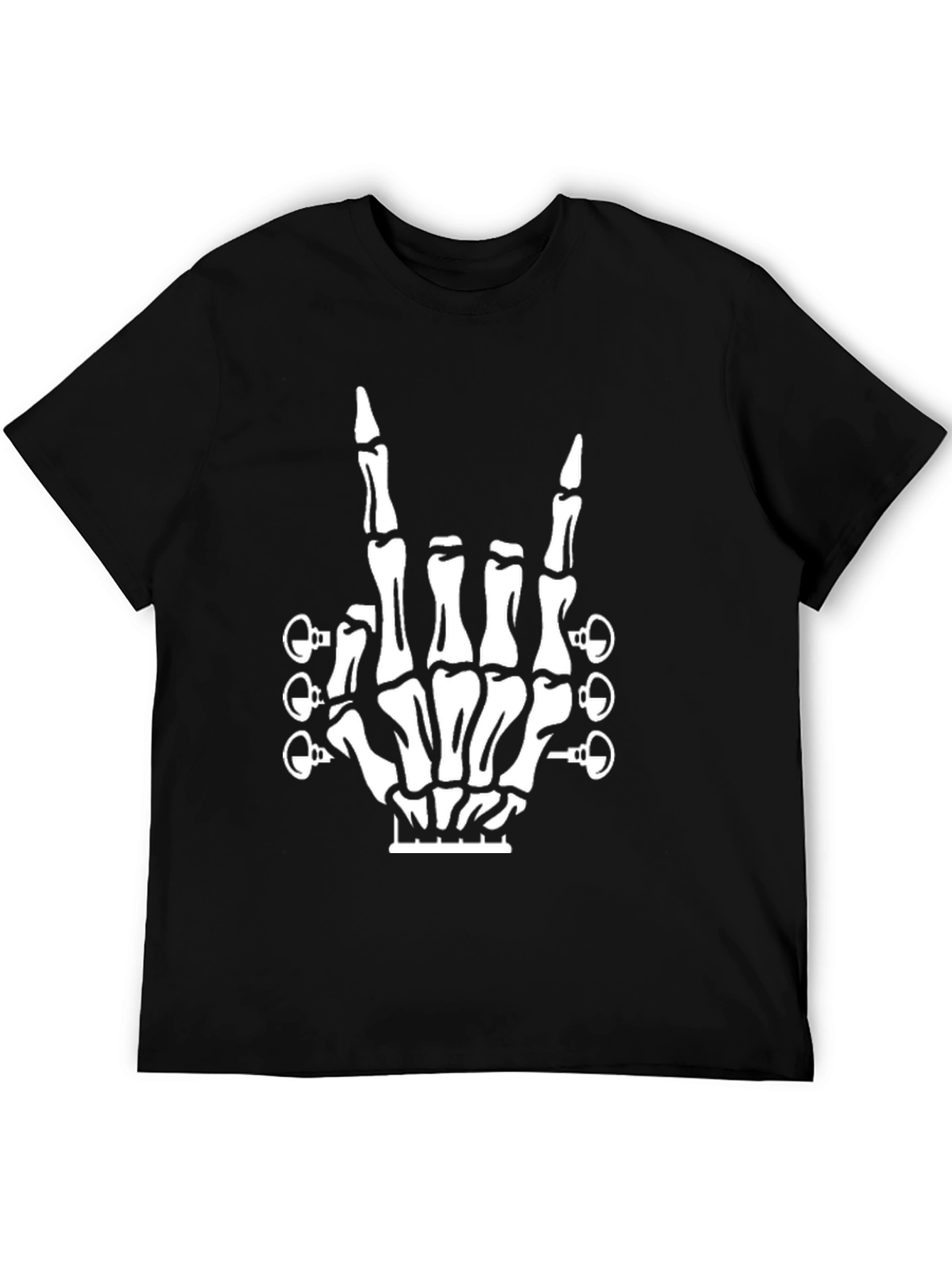 Rock On Guitar Skeleton Hand Black T-Shirt