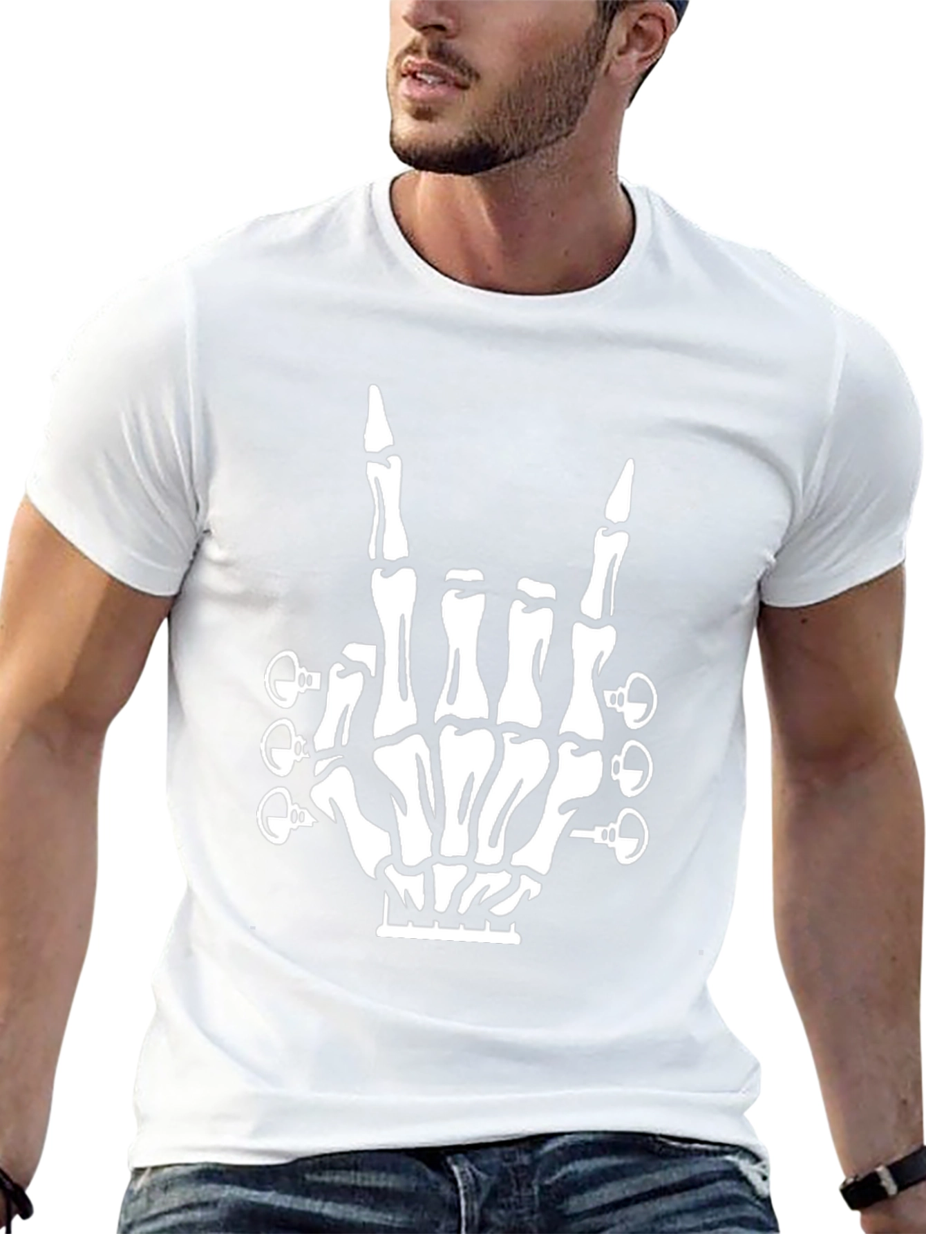 Rock On Guitar Skeleton Hand Black T-Shirt