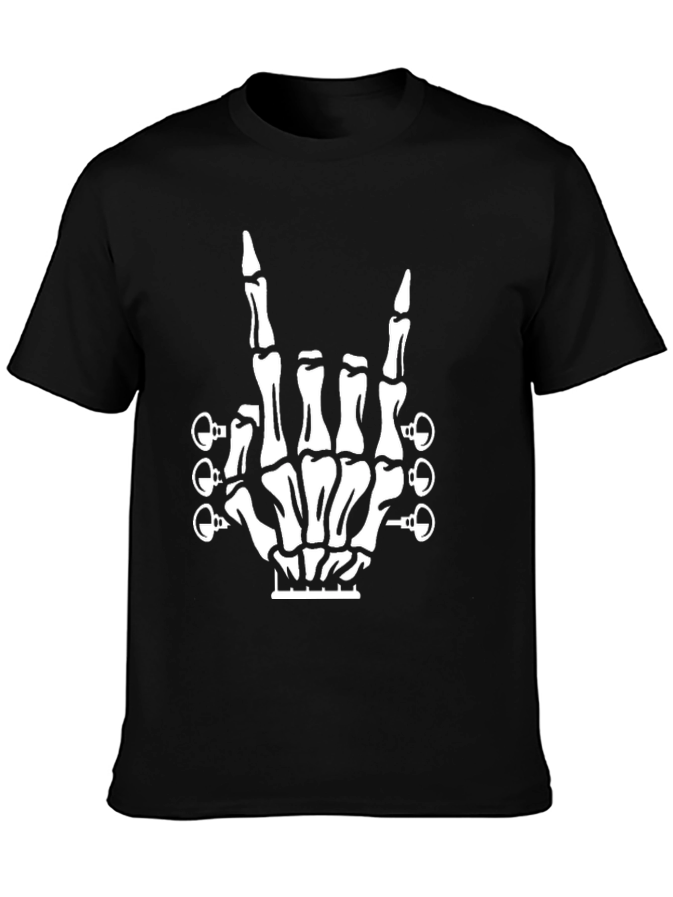 Rock On Guitar Skeleton Hand Black T-Shirt