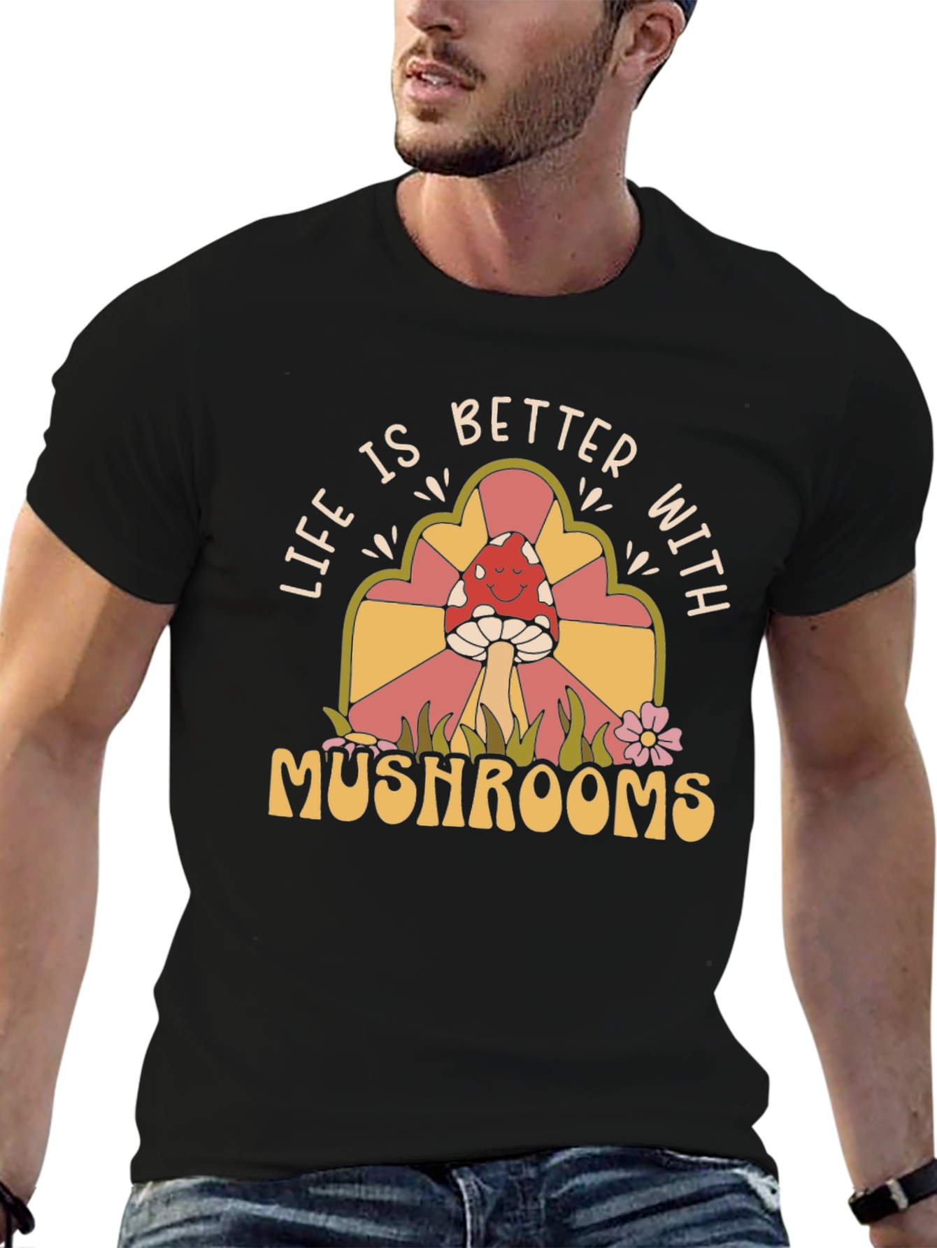 Life is Better with Mushrooms T-Shirt - Retro Design