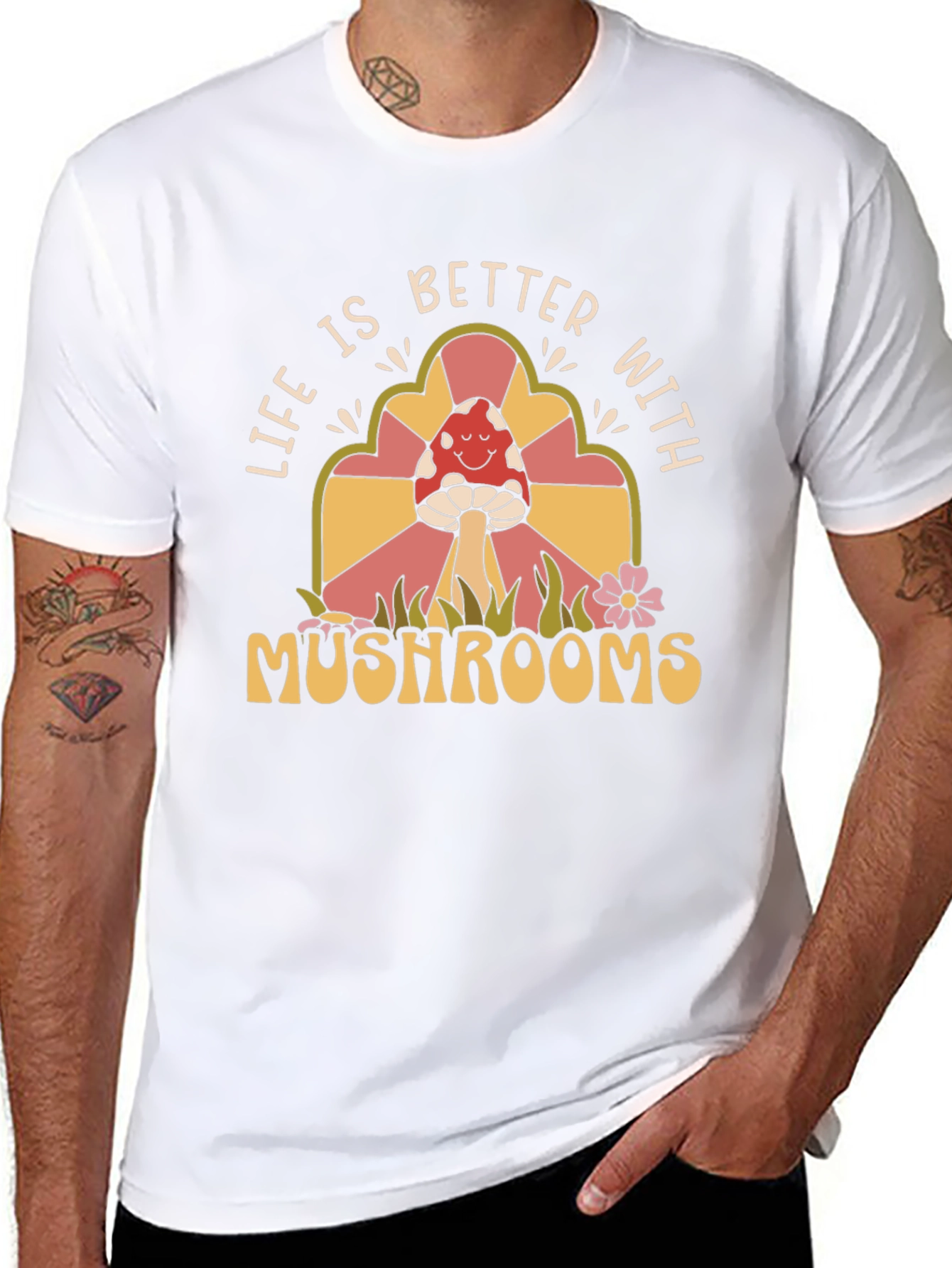 Life is Better with Mushrooms T-Shirt - Retro Design