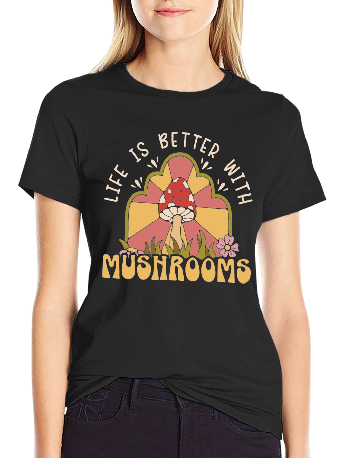 Life is Better with Mushrooms T-Shirt - Retro Design