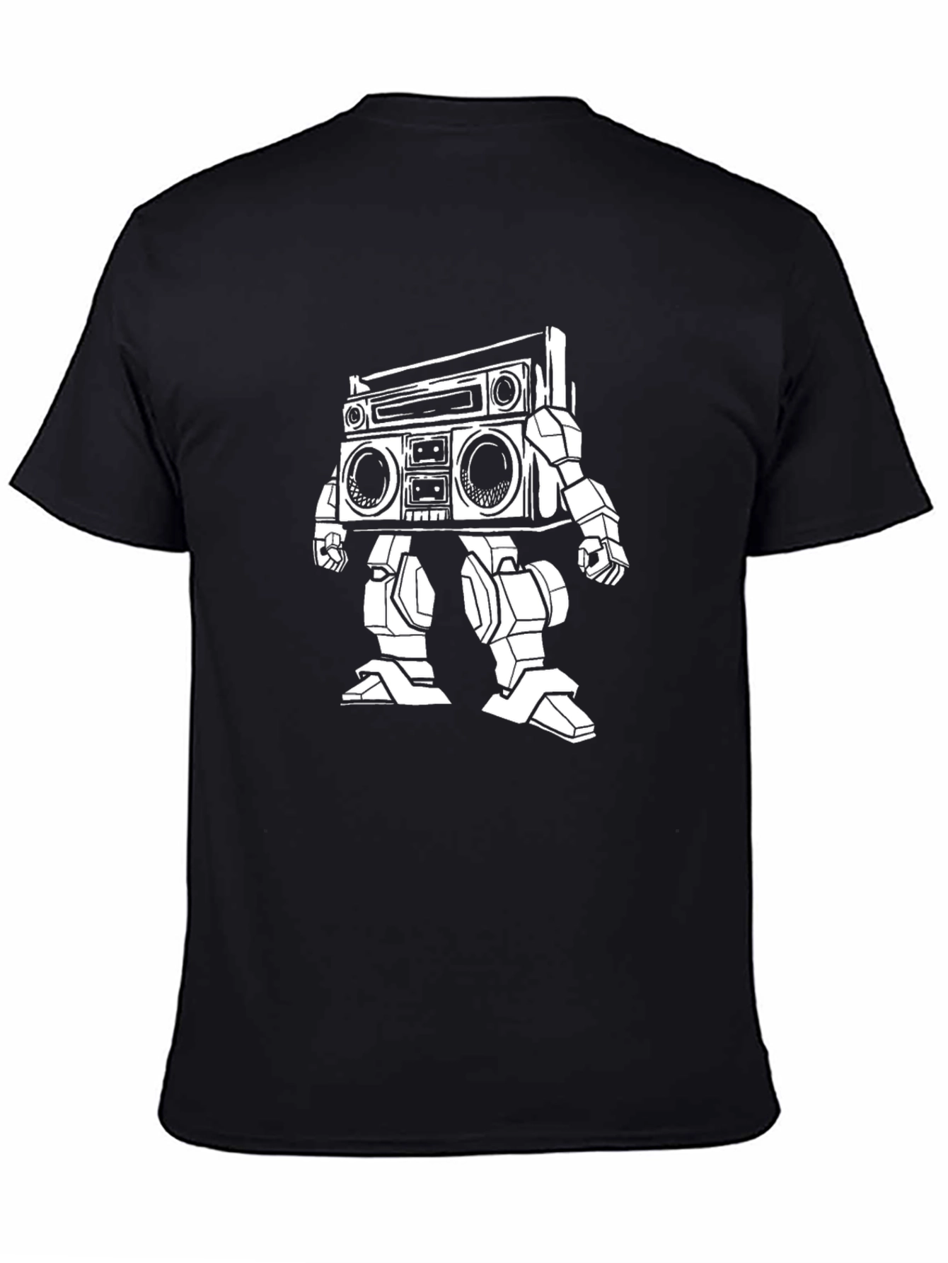 Retro Robot Boombox T-Shirt - Black Cotton Tee