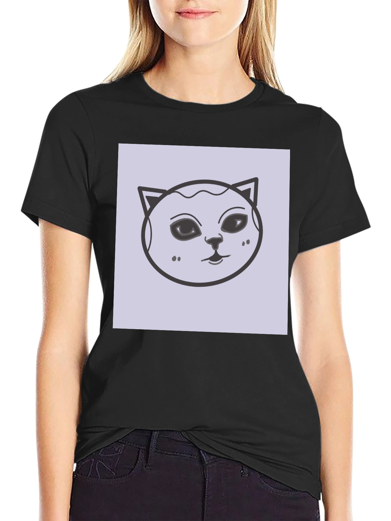 Cat Face Graphic Tee - Unisex Black T-Shirt