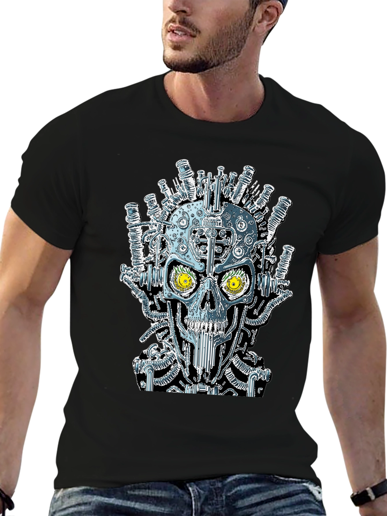 Steampunk Skull Graphic Black T-Shirt