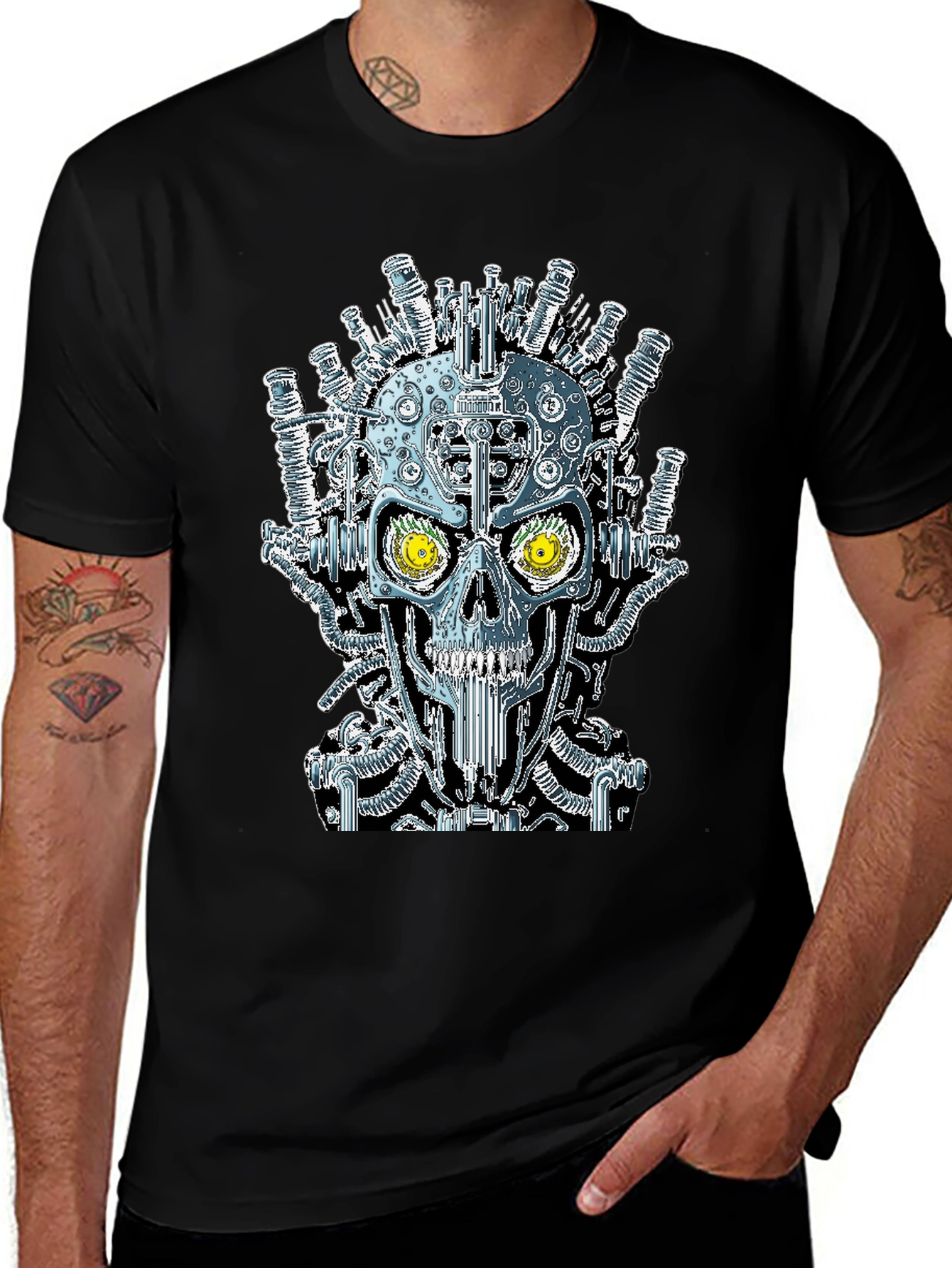 Steampunk Skull Graphic Black T-Shirt