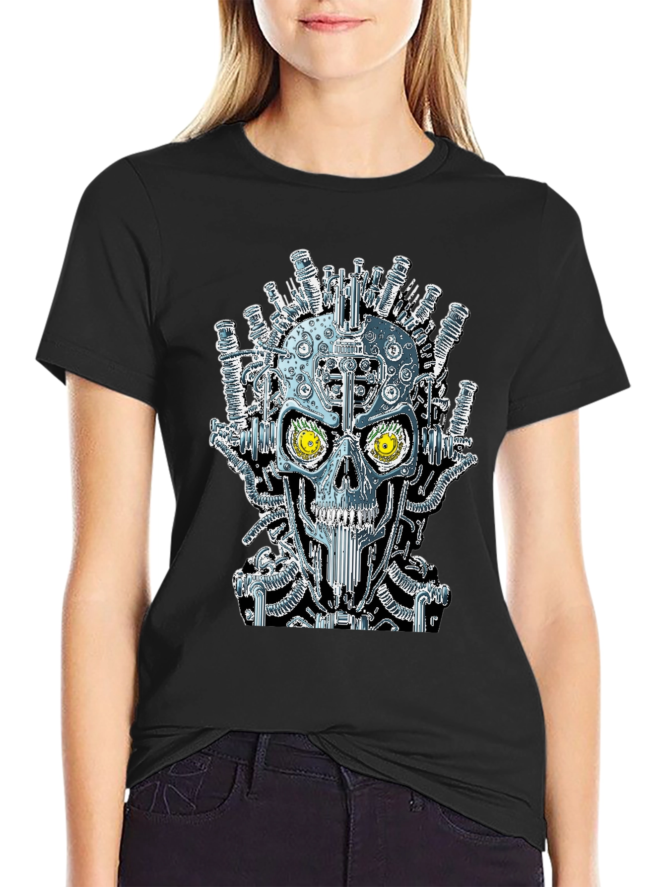 Steampunk Skull Graphic Black T-Shirt