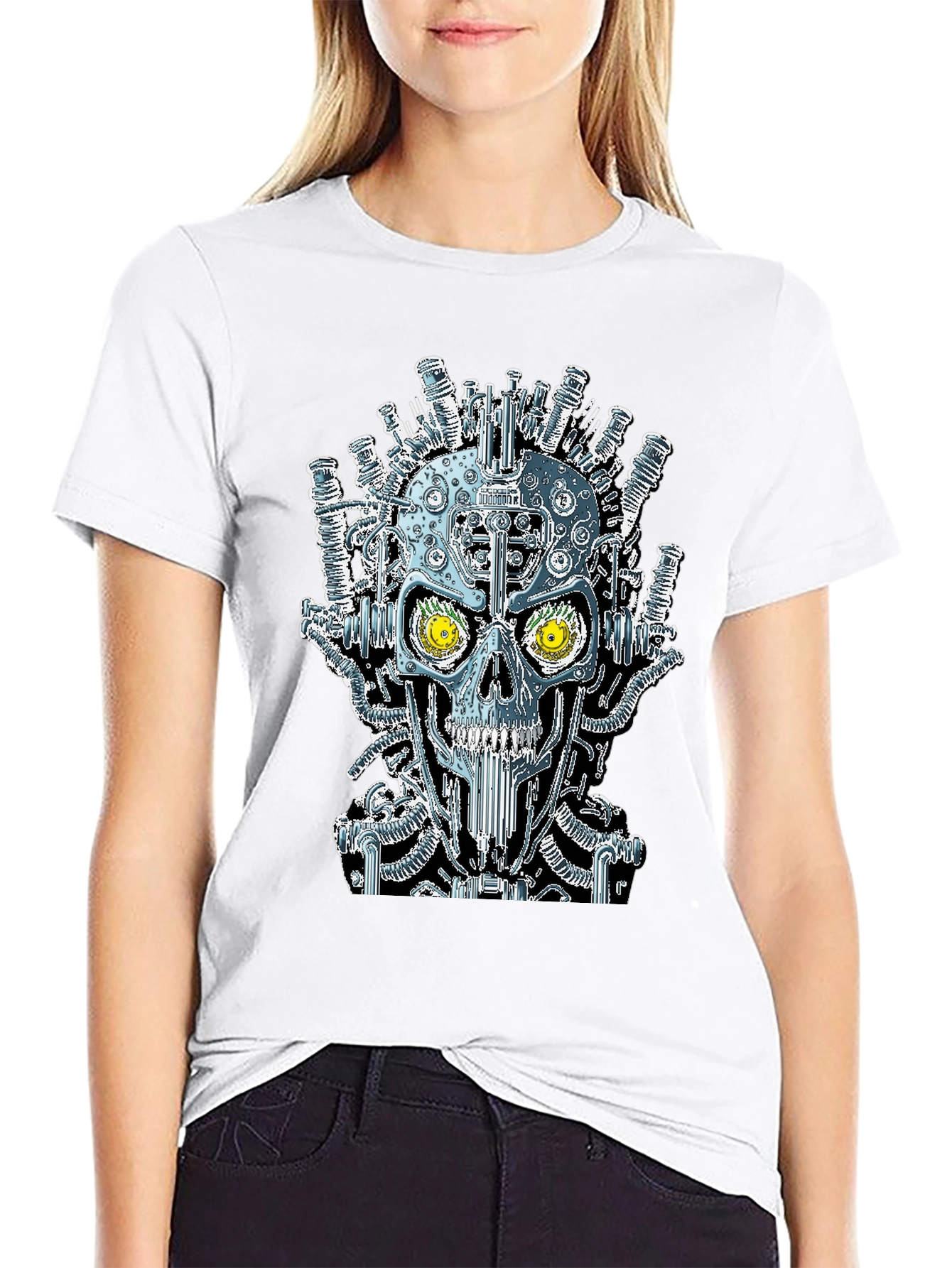 Steampunk Skull Graphic Black T-Shirt