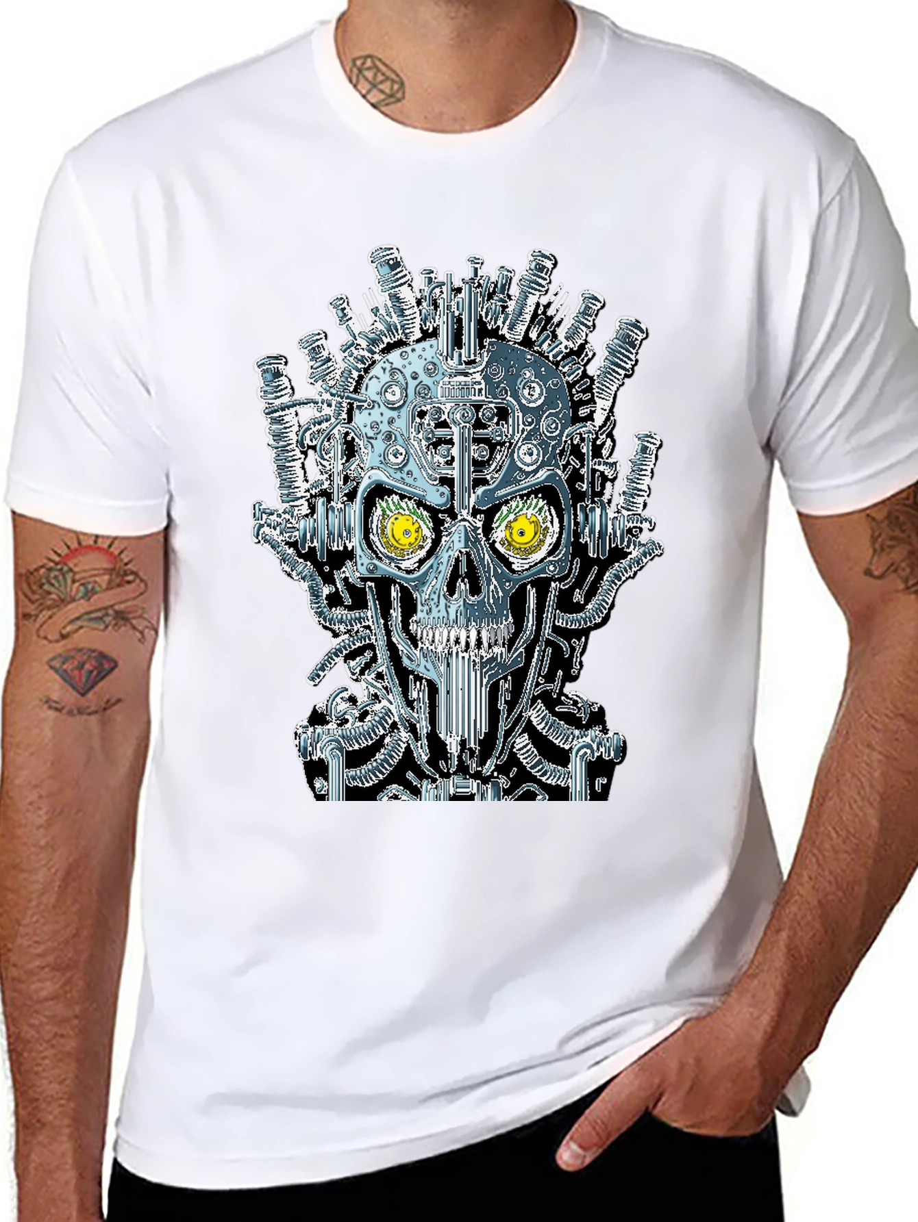 Steampunk Skull Graphic Black T-Shirt