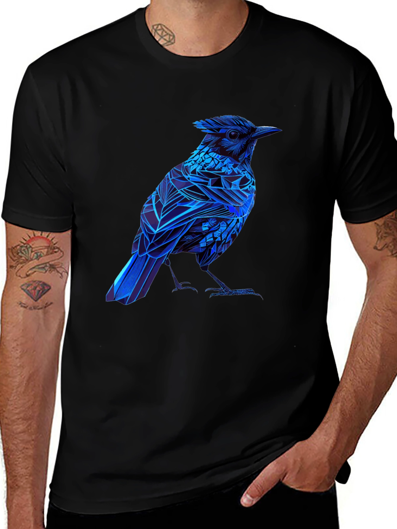 Blue Bird Graphic Tee - Modern Geometric Design