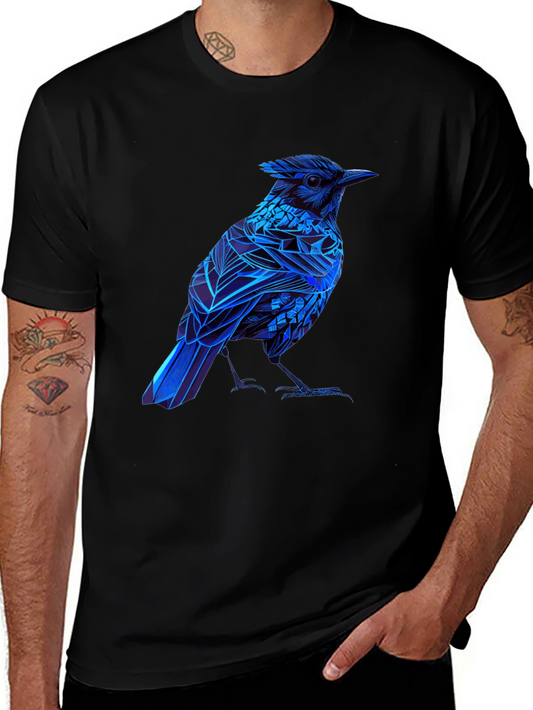 Blue Bird Graphic Tee - Modern Geometric Design