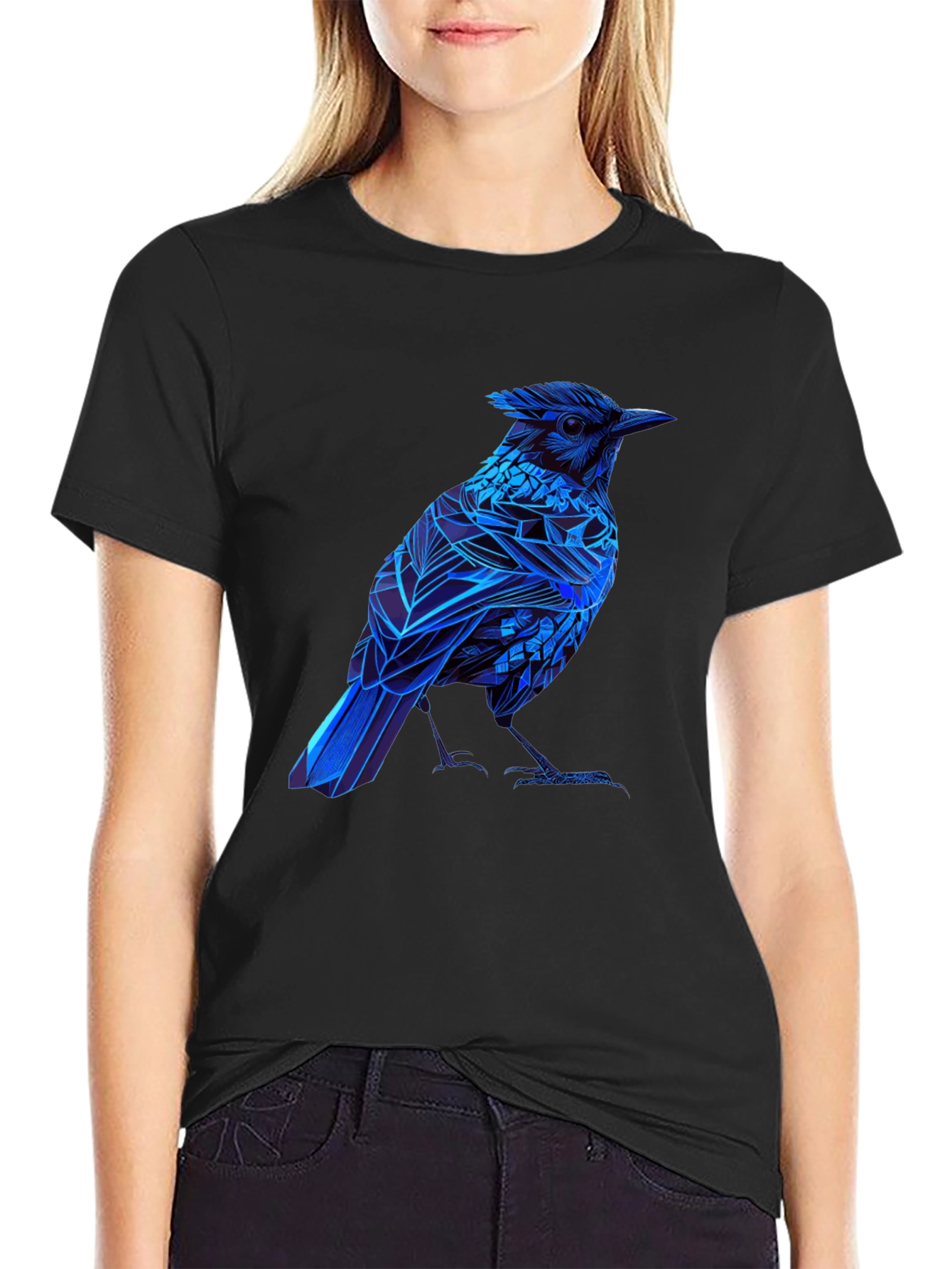 Blue Bird Graphic Tee - Modern Geometric Design