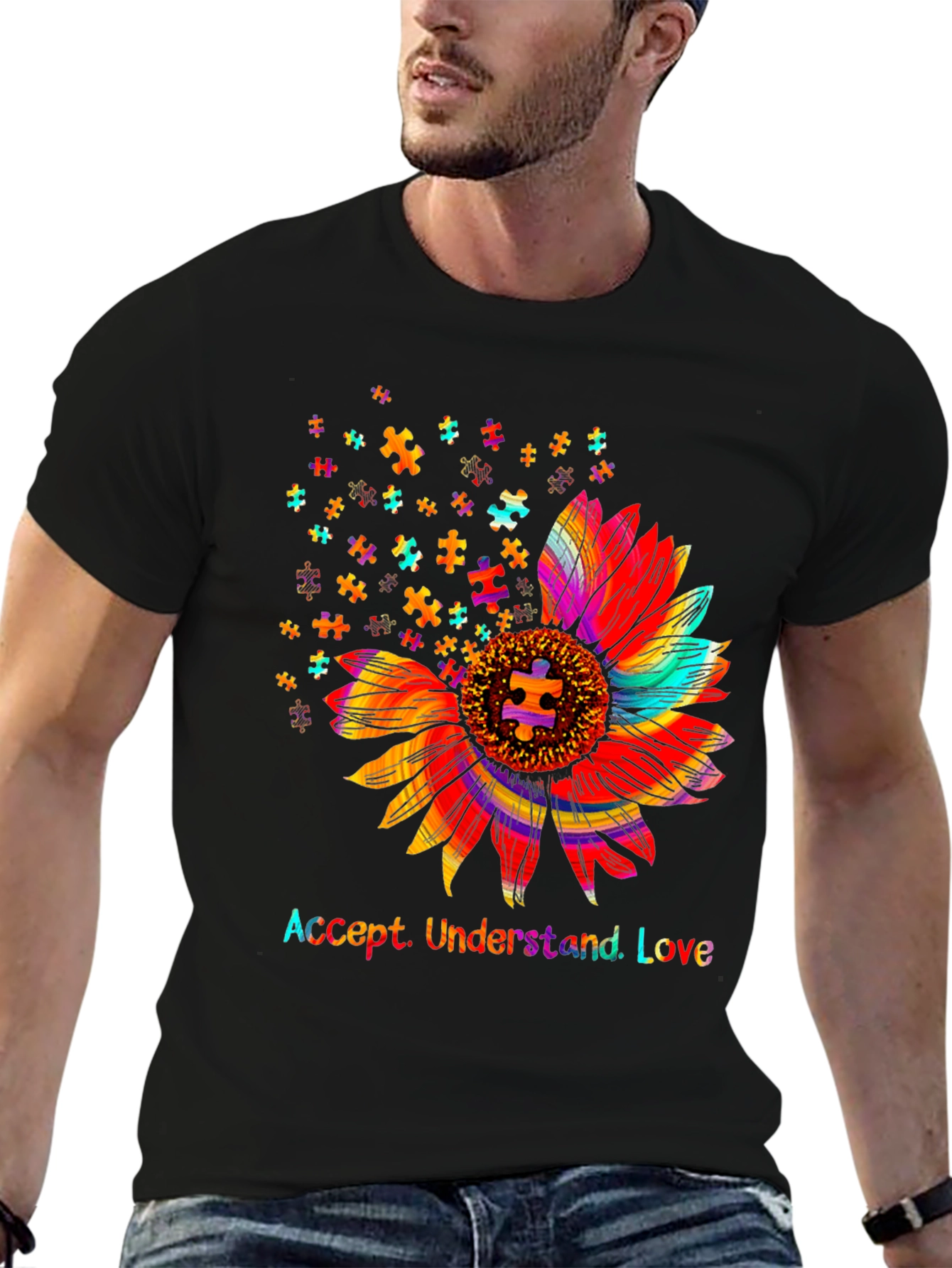 Accept Understand Love Sunflower Autism Awareness T-Shirt