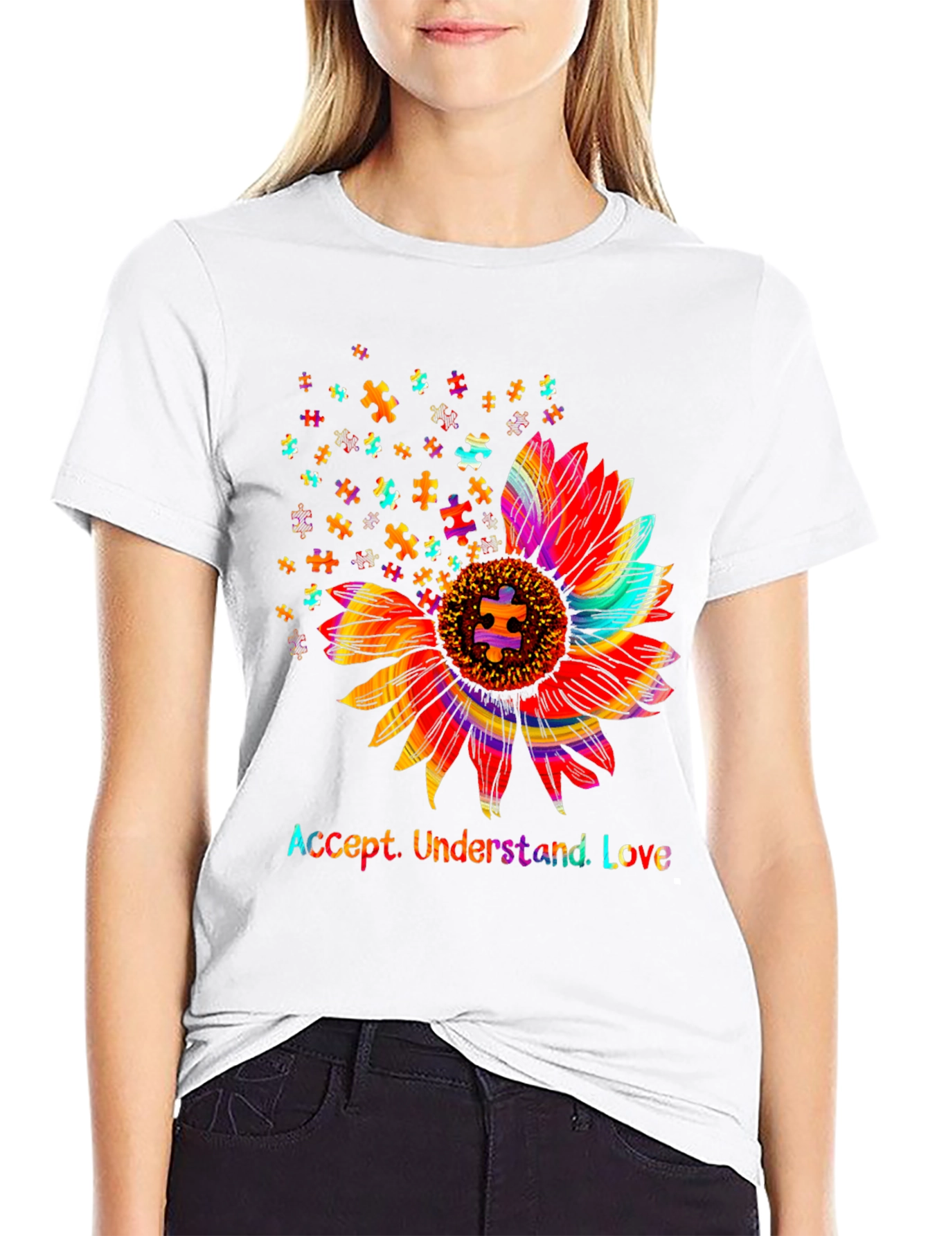 Accept Understand Love Sunflower Autism Awareness T-Shirt