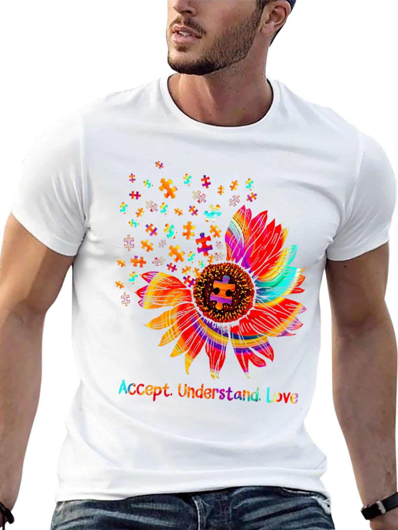Accept Understand Love Sunflower Autism Awareness T-Shirt