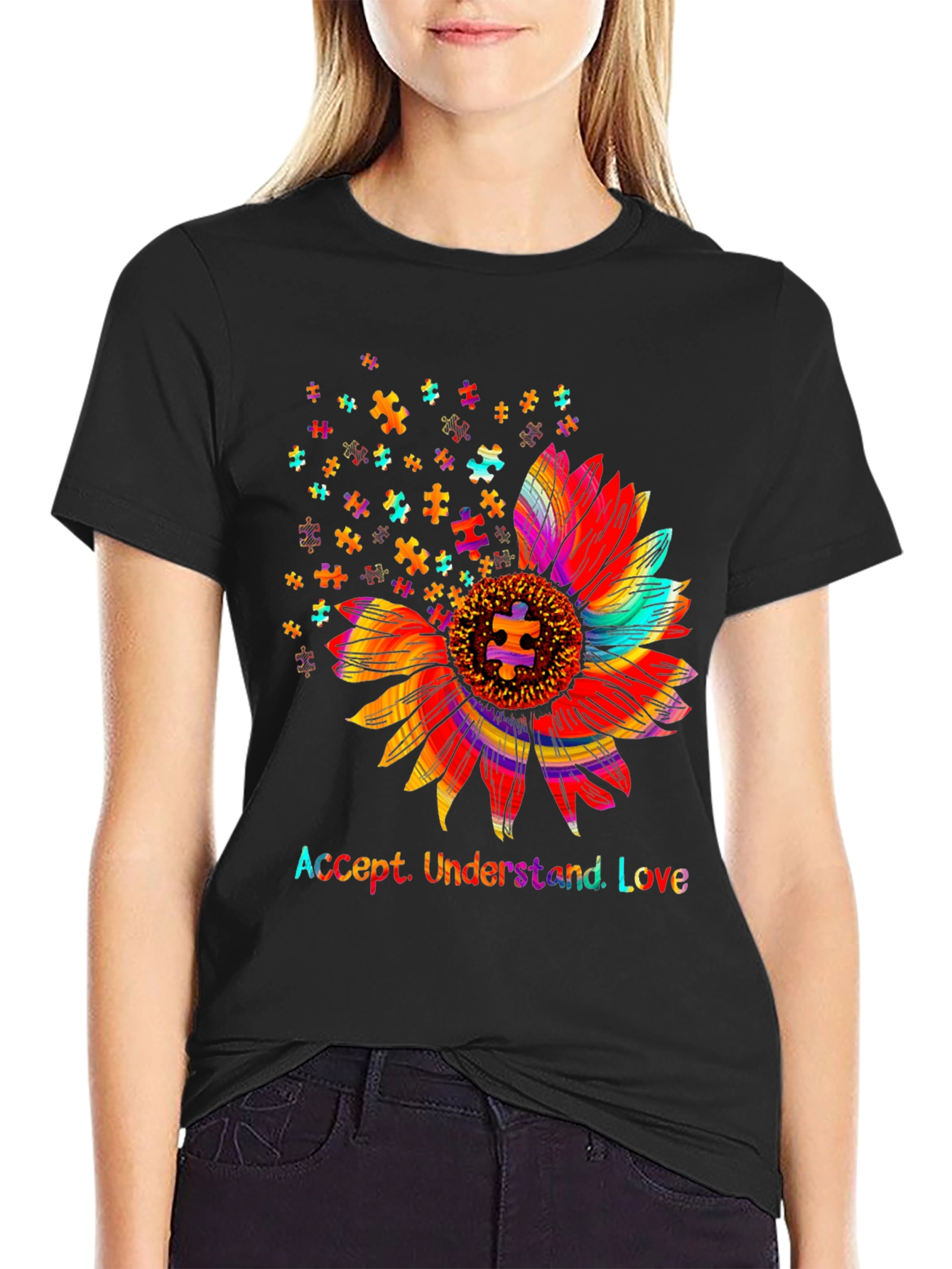 Accept Understand Love Sunflower Autism Awareness T-Shirt