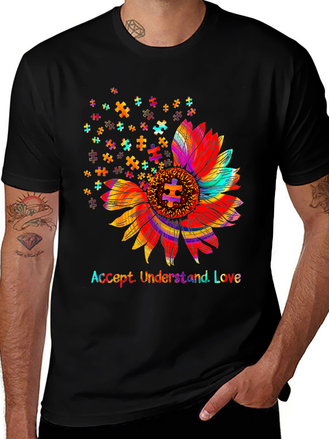 Accept Understand Love Sunflower Autism Awareness T-Shirt