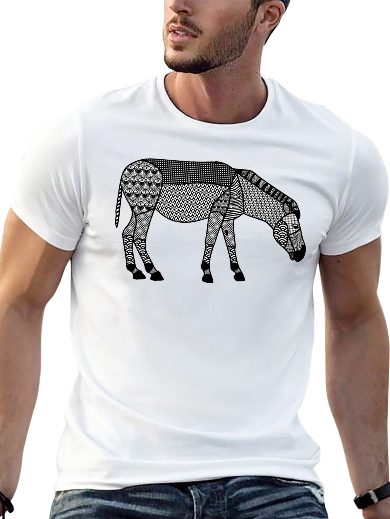 Abstract Donkey Graphic Tee - Unique Patterned Design