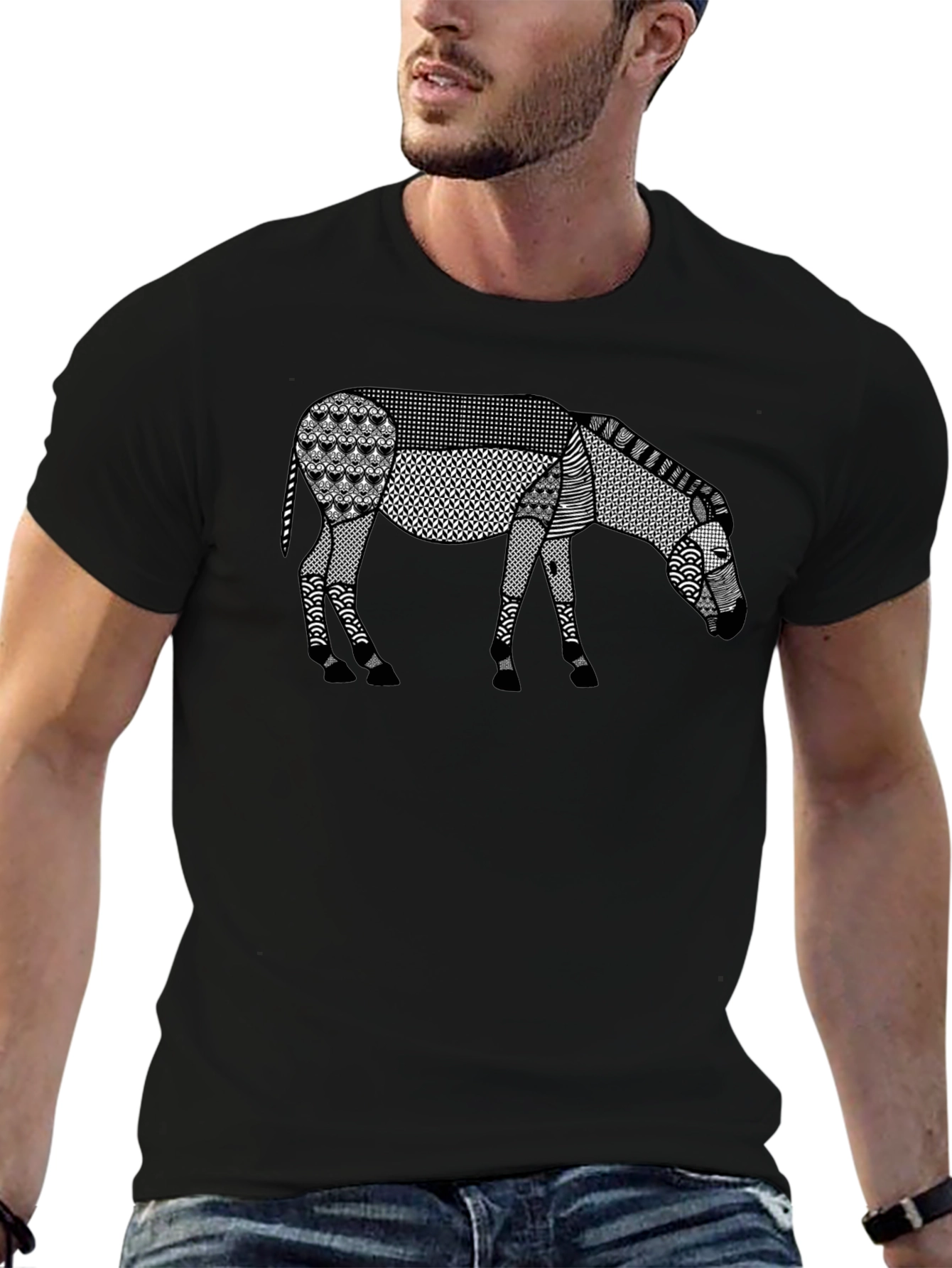 Abstract Donkey Graphic Tee - Unique Patterned Design